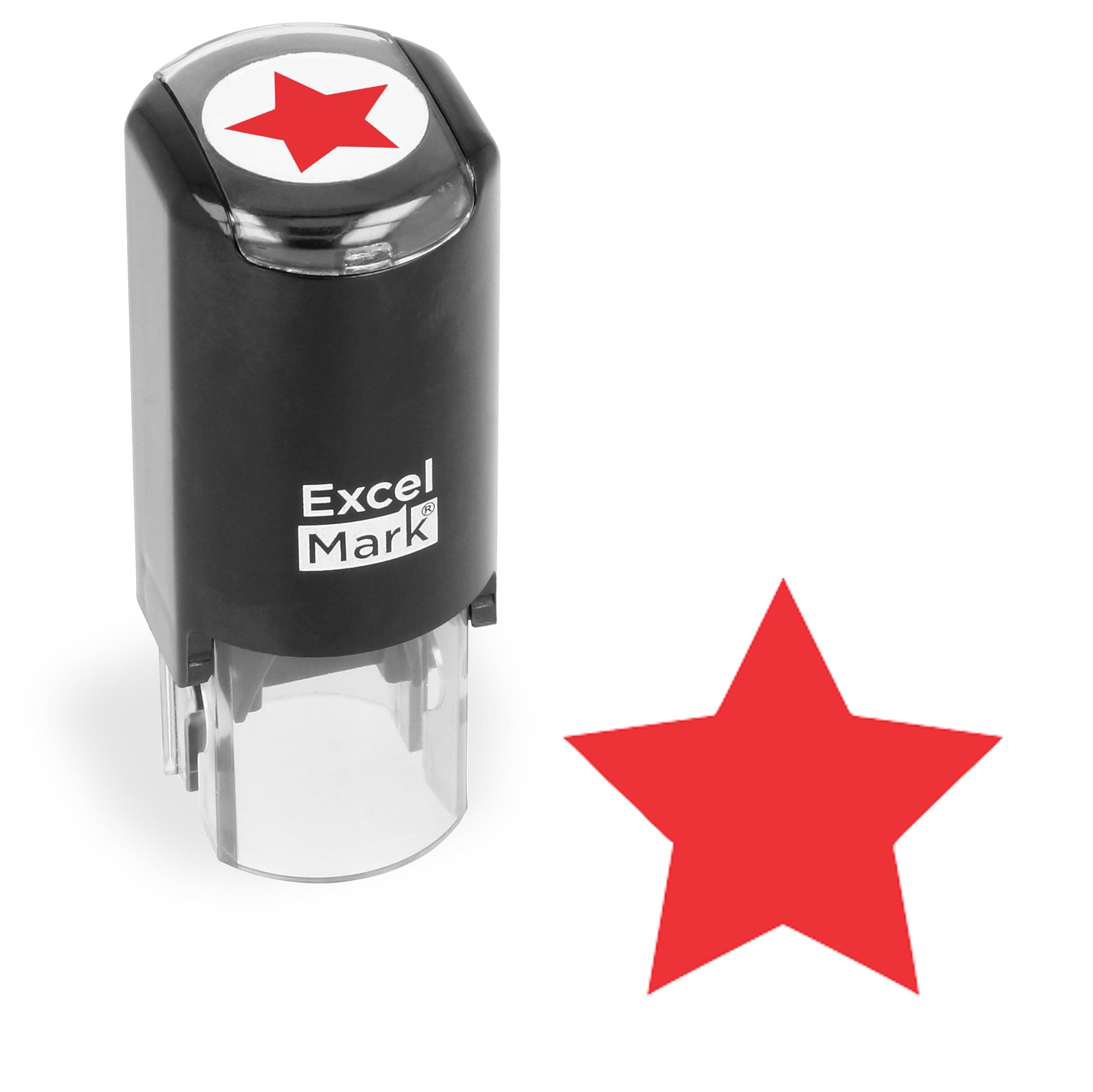 ExcelMark Round Teacher Stamp - Solid Star - RED Ink