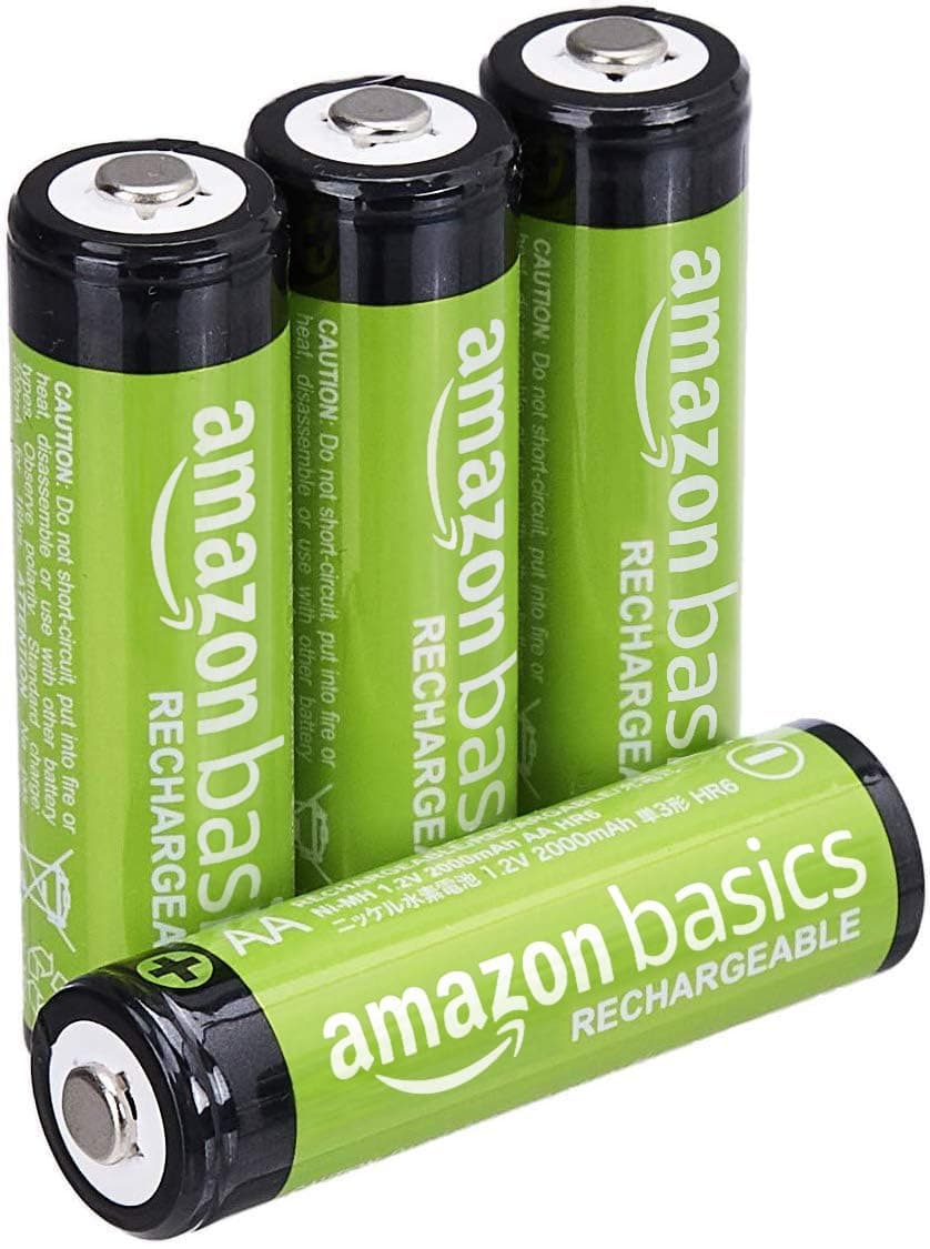 – Amazon Basics 4-Pack Rechargeable AA NiMH Batteries, 2000 mAh, 1.2V, Recharge up to 1000x Times, Pre-Charged