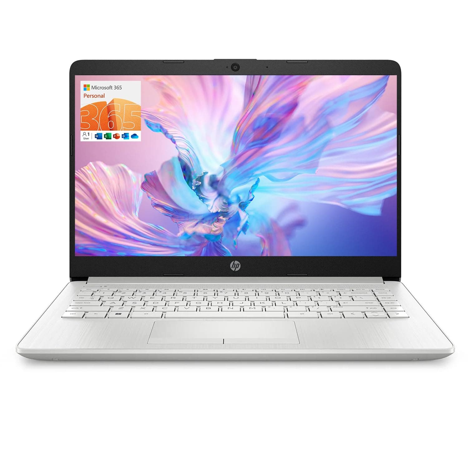 HP Portable Laptop Student/Business 14" HD Display, Intel Quad-Core N4120, 8GB DDR4 RAM, 64GB eMMC, 1 Year Office 365, Webcam, RJ-45, HDMI, Wi-Fi, Windows 11 Home, Silver