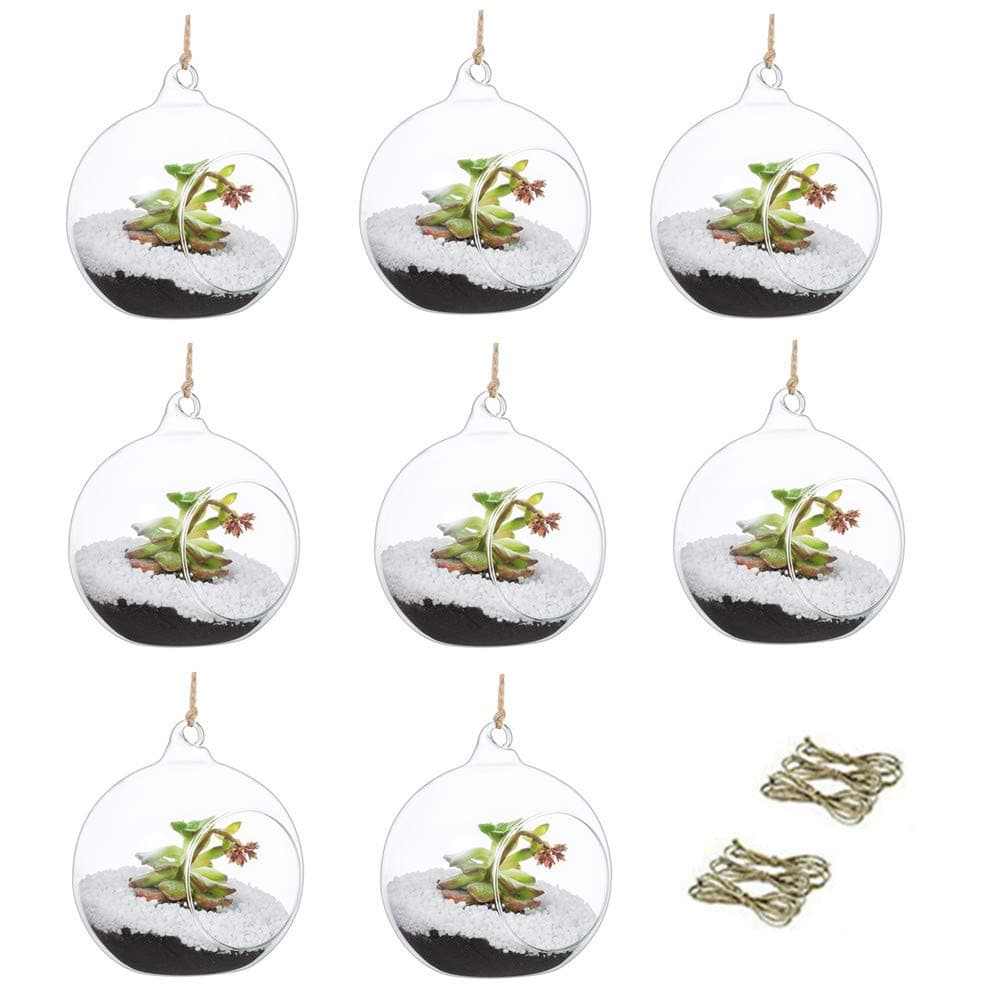 Set of 8 Air Plant Holder Hanging Glass Globe Tea Light Candle Holders Home Wedding Party Centerpieces Decor Indoor Outdoor Tealight Candleholders (8Pcs 4 inches Diameter)