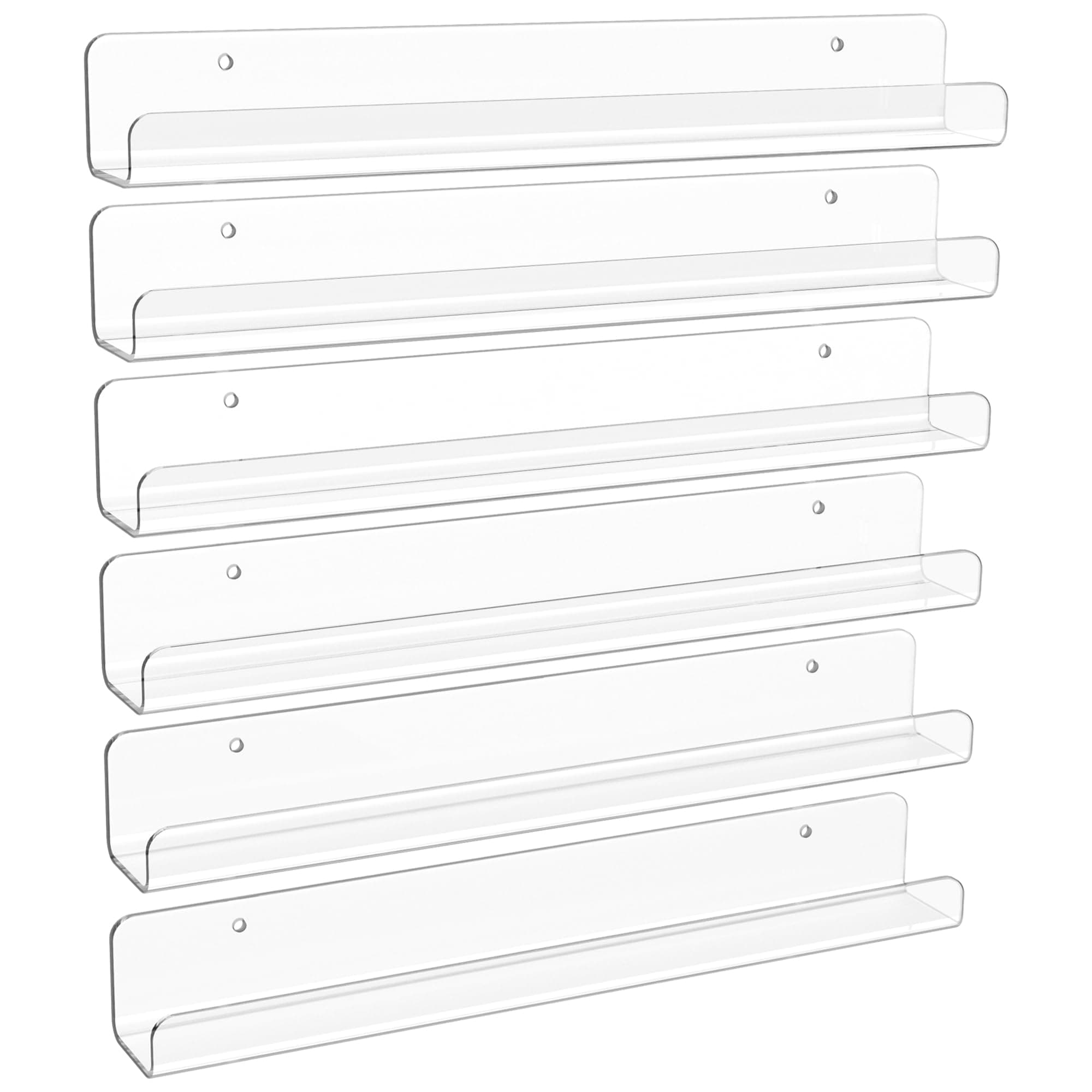 upsimples 6 Pack Clear Acrylic Shelves, 1.7" x12" Clear Wall Shelves for Nail Polish, Vinyl Wall Mount, Record Holder, Magazine Rack, Comic Display, Picture Ledge Shelf Décor