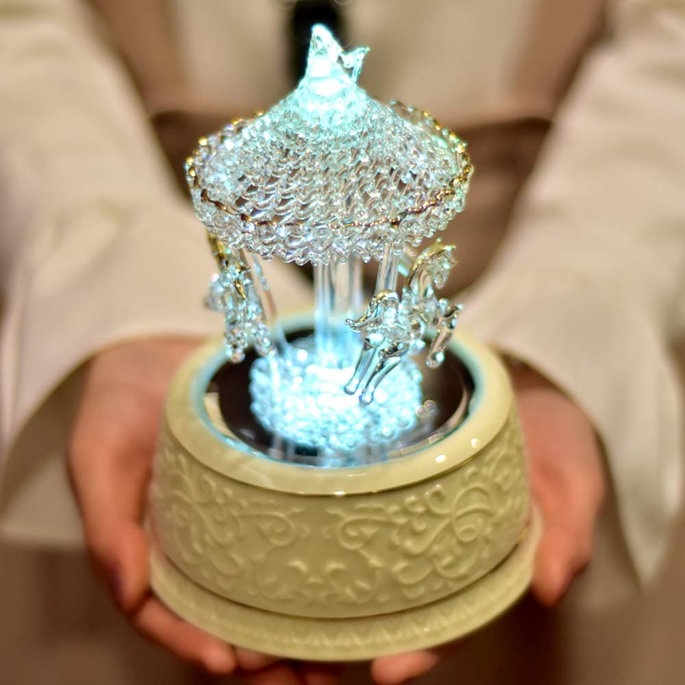 LOVE FOR YOU Gift Wrapped Music Box Crystal Carousel Horse Musical Unicorn Color Lights for Girls and Women Baby Sister Niece Daughter Mom Granddaughter Grandma Christmas Birthday Presents Gifts