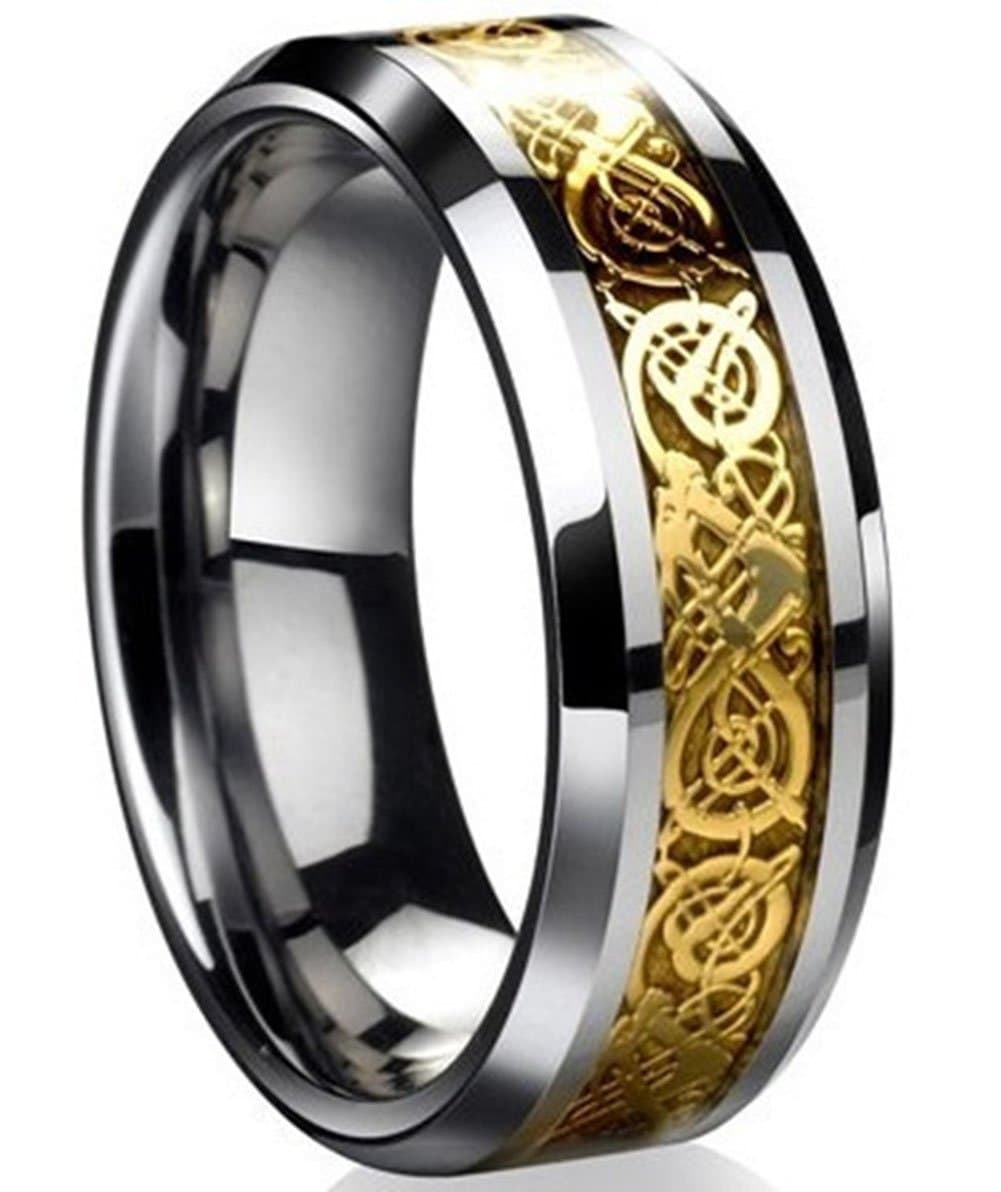 Tanyoyo Dragon Scale Dragon Pattern Beveled Edges Celtic Rings Jewelry Wedding Band for Men Women Size 5-14