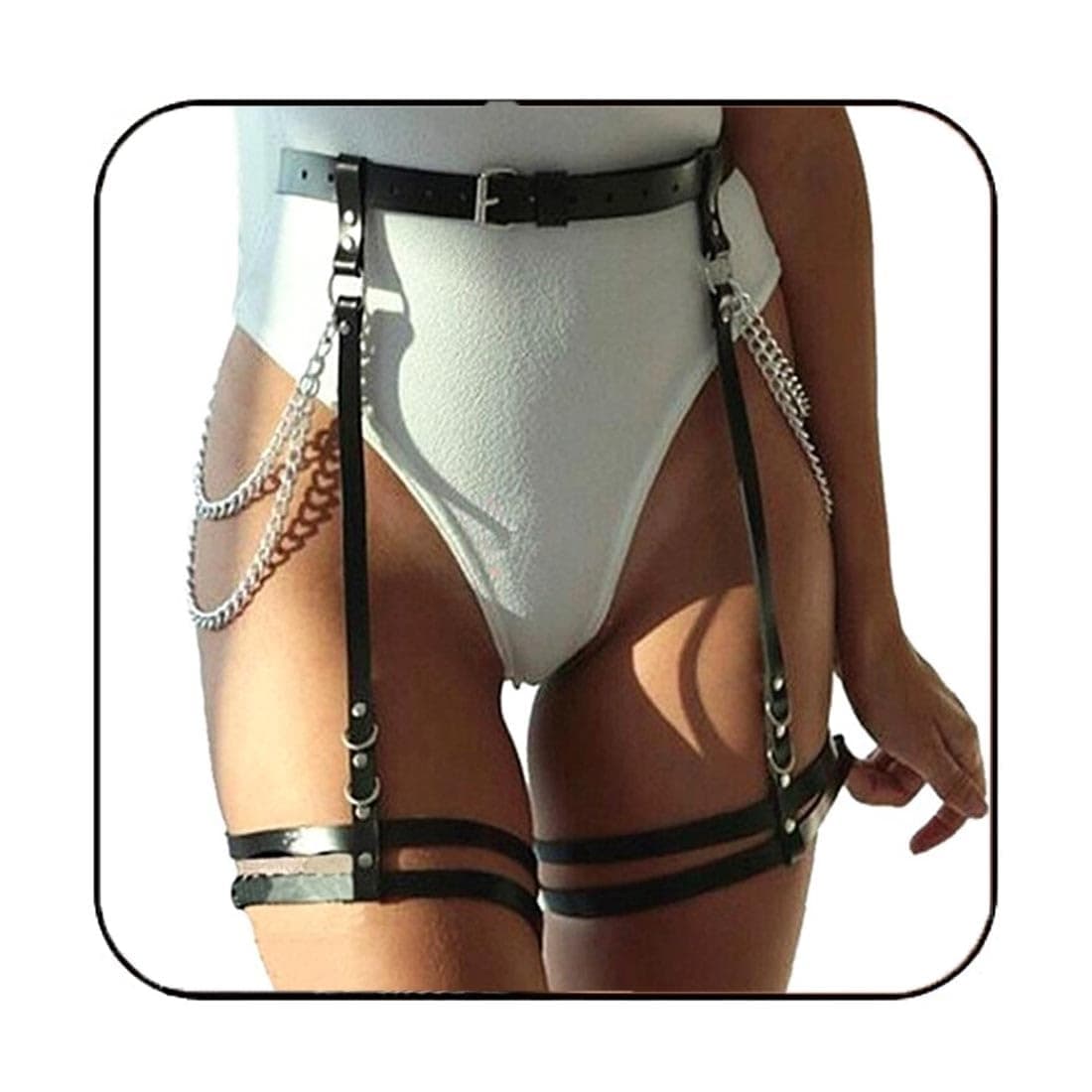 Asooll Punk Leather Waist Leg Body Belt Black Rave Thigh Chain Body Harness Belt Fashion Party Club Body Accessories for Women and Girls