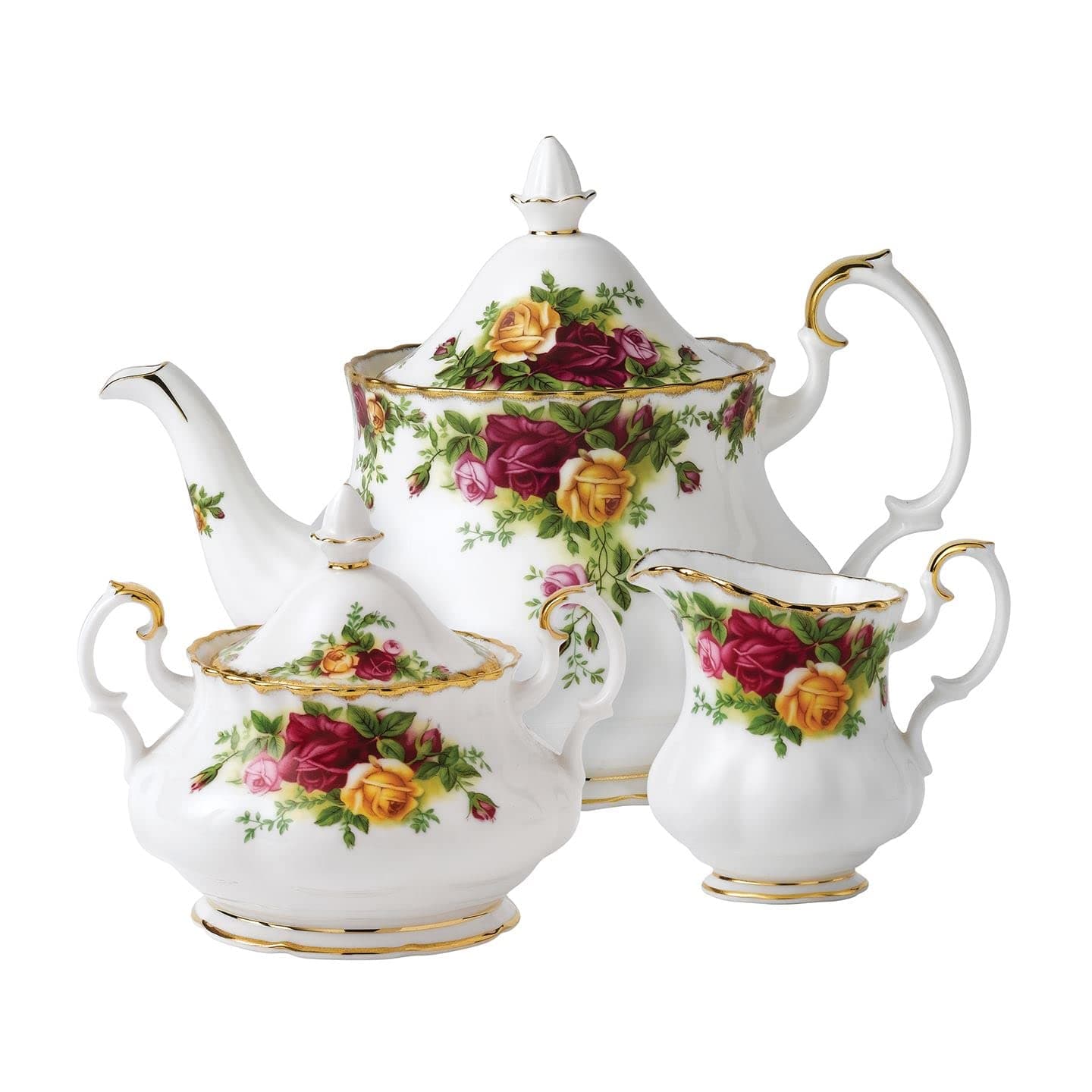OLD COUNTRY ROSES 3-PIECE TEA SET (TEAPOT, SUGAR & CREAMER)
