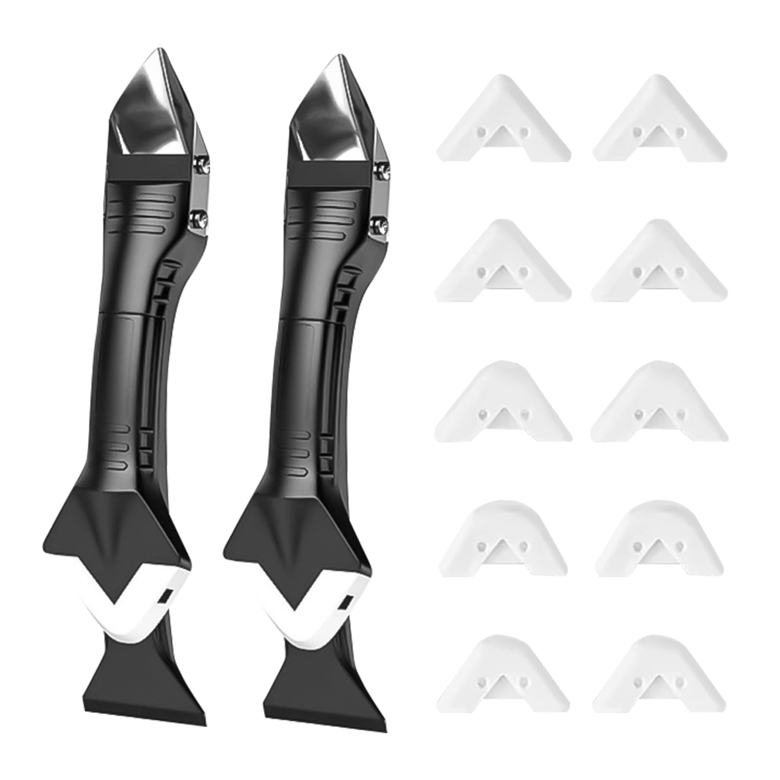 2 Pcs Caulking Tool Kit - Silicone Sealant Remover Tool with Stainless Steel Head, 10 Heads,for Bathrooms, Kitchens, Floors
