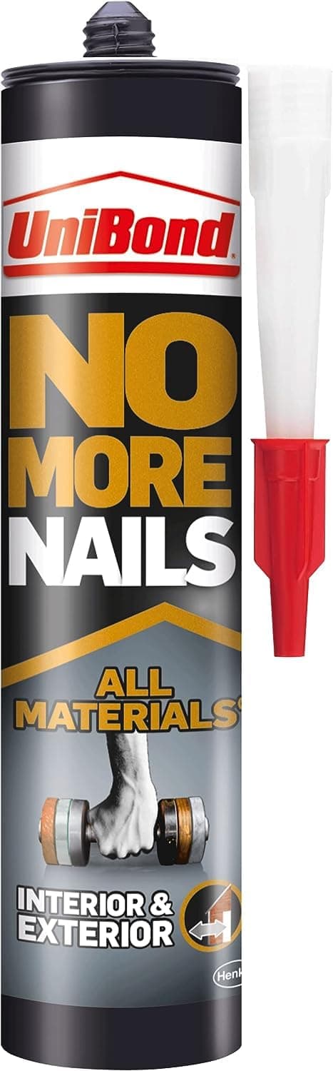 UnibondNo More Nails All Materials Interior & Exterior Construction Adhesive, All Materials Grab Adhesive, High Strength Adhesive Bonding, No Nails Required, White, 390 g Cartridge