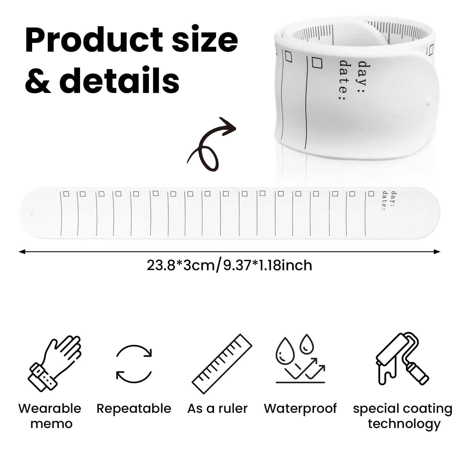 Memo Wrist Band, 6 Pieces to Do List Slap Bracelets Silicone Reusable Erasable Wrist Band Waterproof Writable Erasable Strap Wearable Memo Watchband for Daily Planner, Study Task, Memo Pad