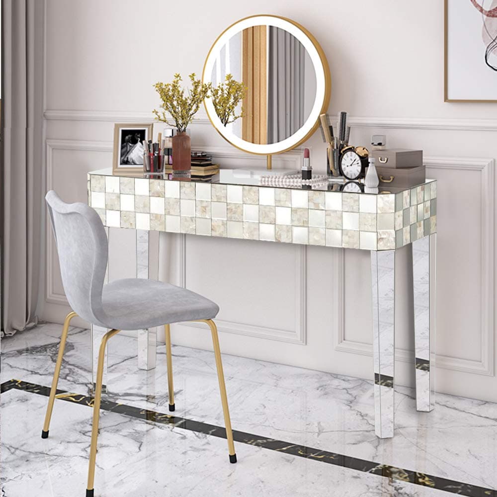 Goujxcy Mirrored Desk,Mirrored Console Table,Silver,47" L x 16" Wx 32" H
