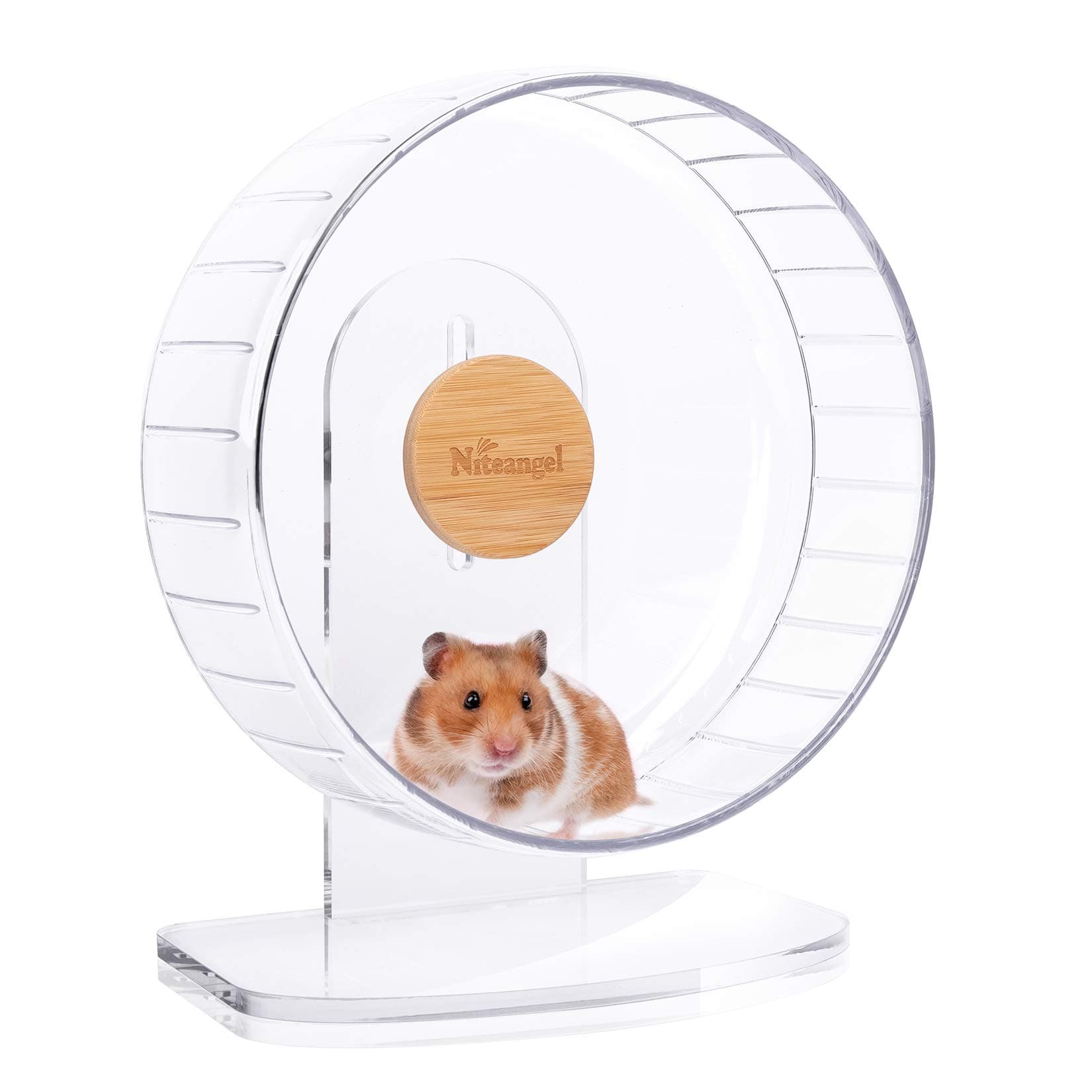 Niteangel Super Silent Hamster Exercise Wheels - Quiet Spinner Hamster Running Wheels with Adjustable Stand for Hedgehog Gerbils Mice Or Other Small Animals (Medium, Transparent)