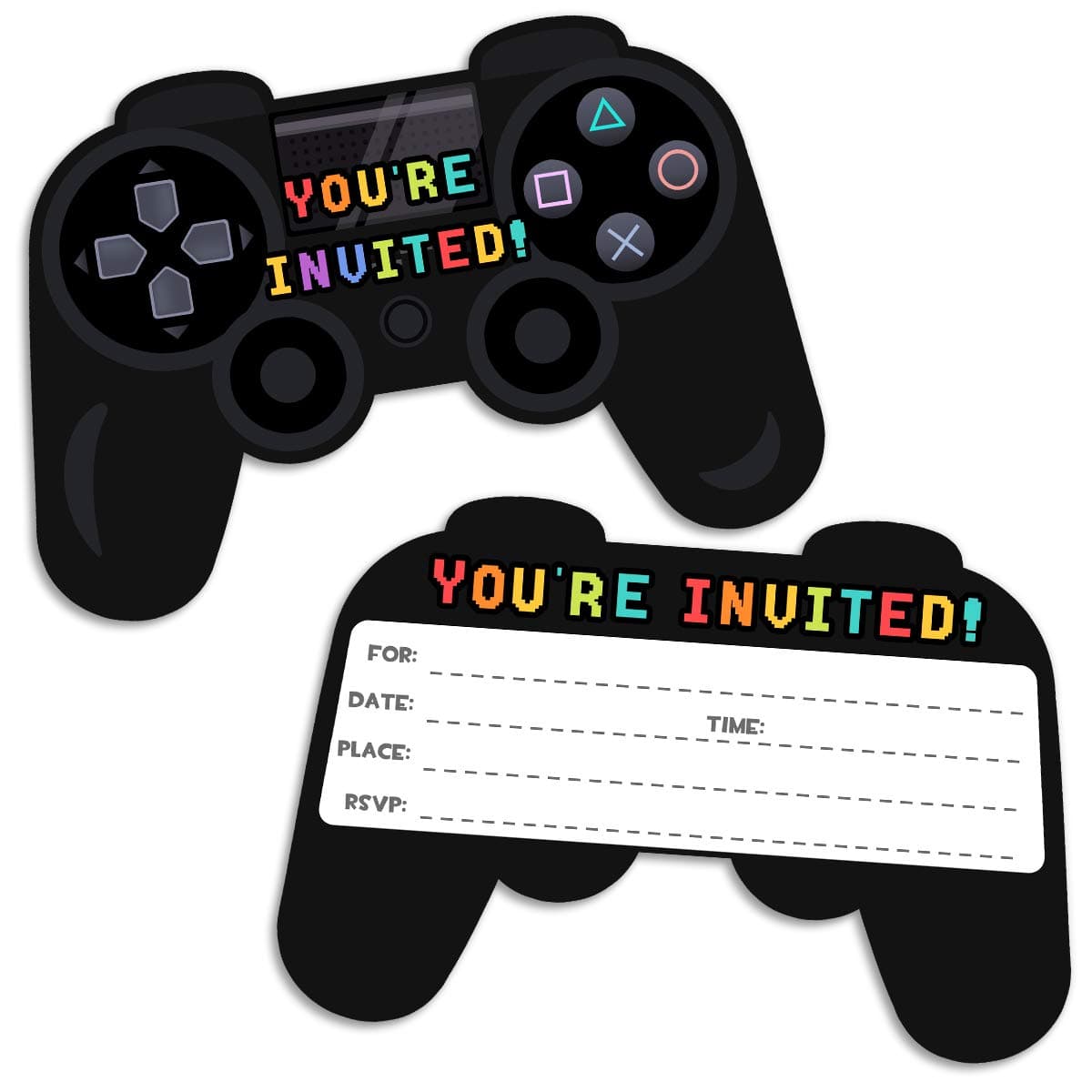 Yangmics Direct30 Video Game Birthday Party Invitations with Envelopes - Shaped Fill-in Invitations