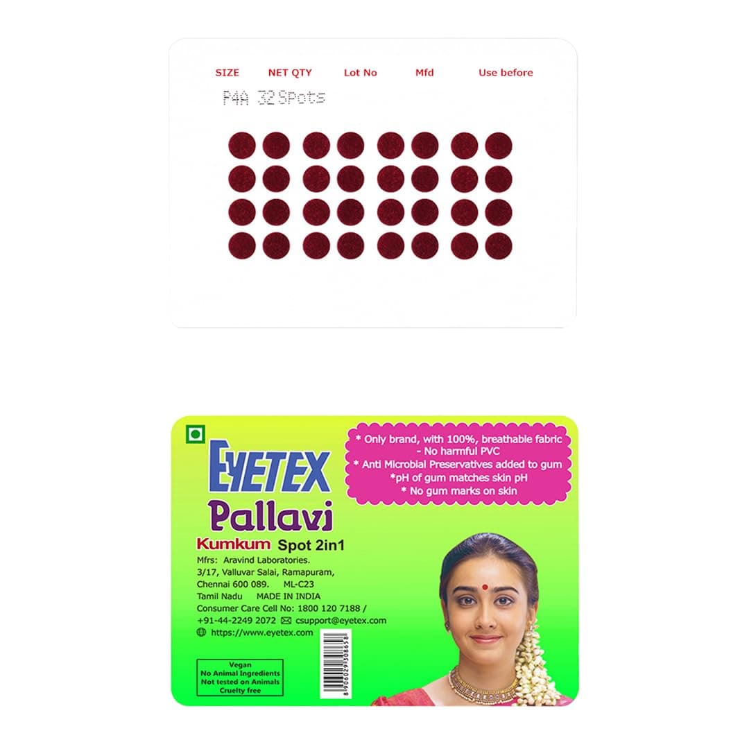 Eyetex Pallavi Sticker Kumkum (Round), P4A - Maroon, 20 Flaps,