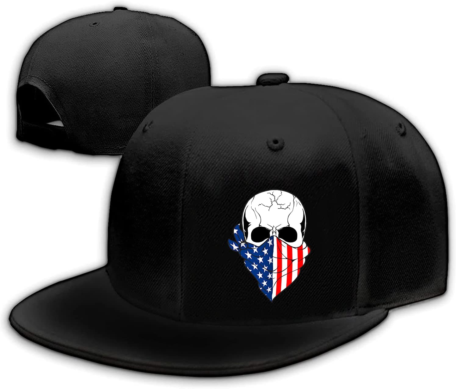 Skull Finger Flat Bill Hats for Men Black Mens Snapback Hat Baseball Cap Fitted Hat Rock N Roll Skeleton Hand Snap Backpack