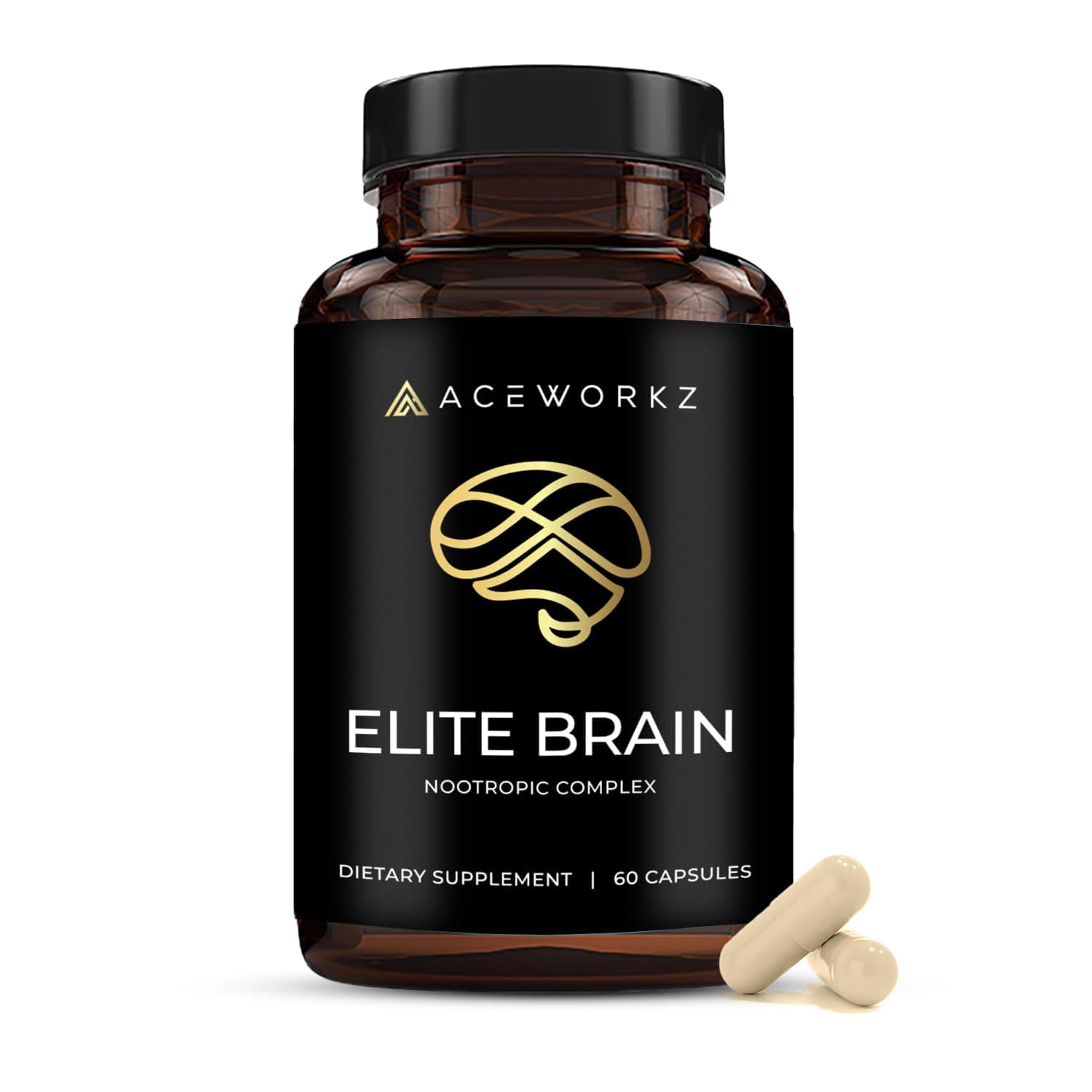 Elite Brain - Nootropic Supplement for Focus, Memory & Mental Clarity – Caffeine-Free Natural Energy with Lion’s Mane, L-Theanine & Vitamin B Complex (60 Capsules)
