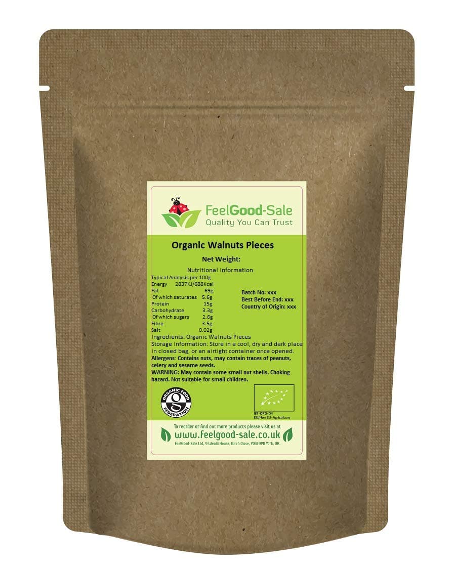 1kg Organic Walnuts Nuts Pieces, Rich In Omega 3, Low-GI Good For Snacking, Smoothies, Baking & Cooking, Gluten-Free, Keto & Vegan-Friendly, Rich in Protein & Vitamins & Fibre