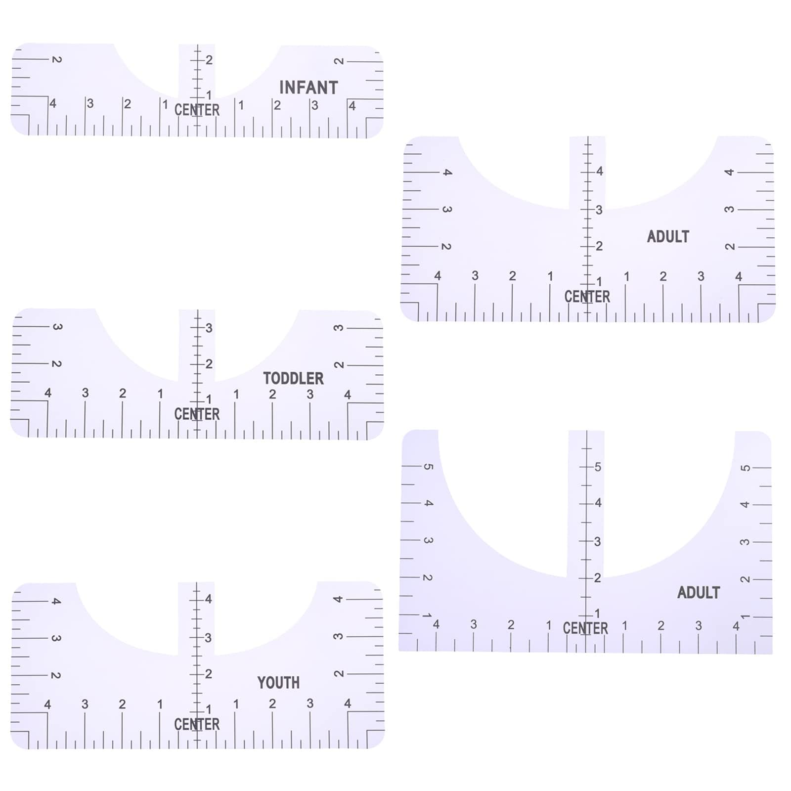 DBOO 5 Pcs T-Shirt Alignment Tools Tshirt Ruler Guide T-Shirt Centering Tool 5 Sizes T-Shirt Alignment Ruler Set with Clothing Size Chart