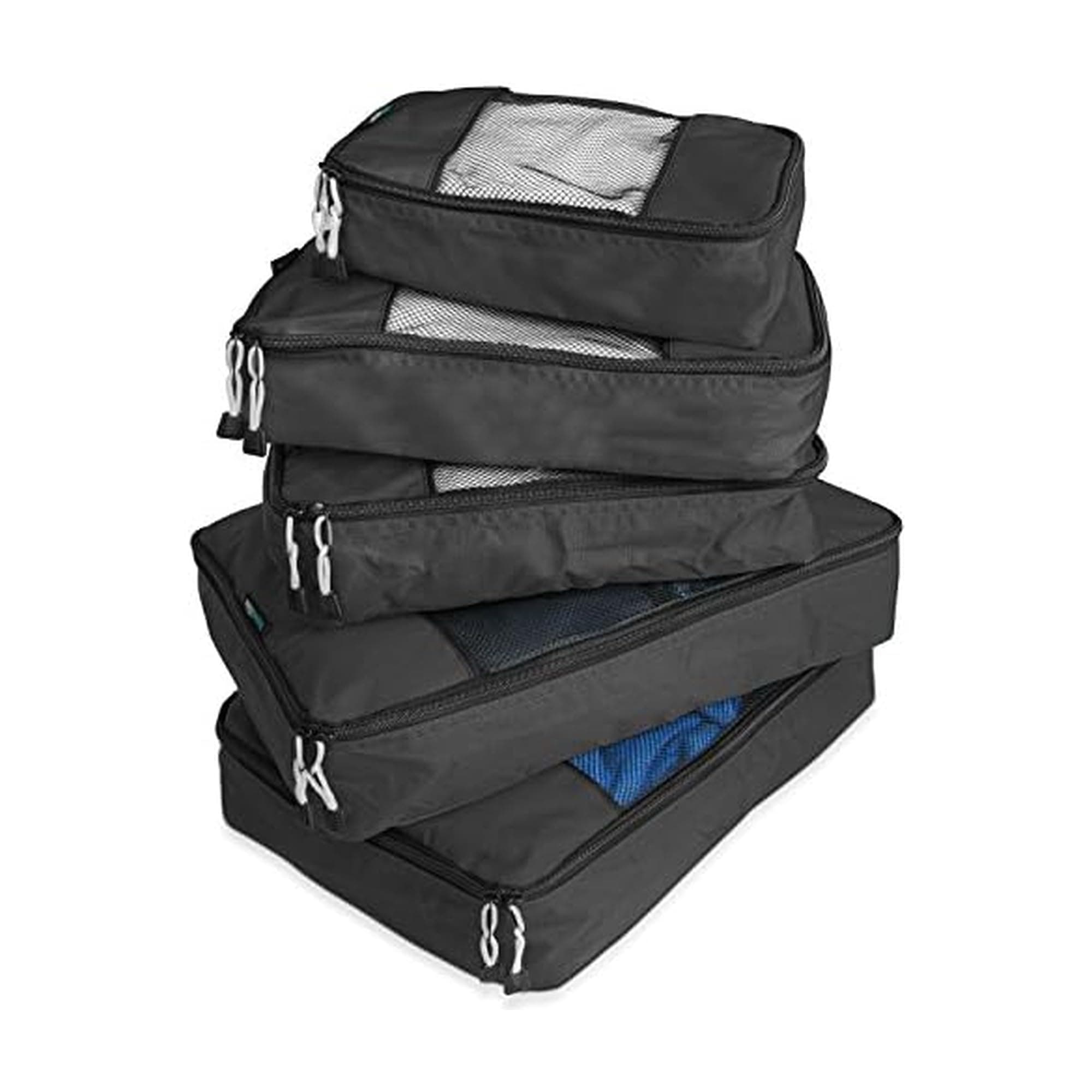 TravelWise Luggage - Black, 1 Small, 2 Medium, 2 Large, 5 Pack Luggage Packing Organizer Cubes