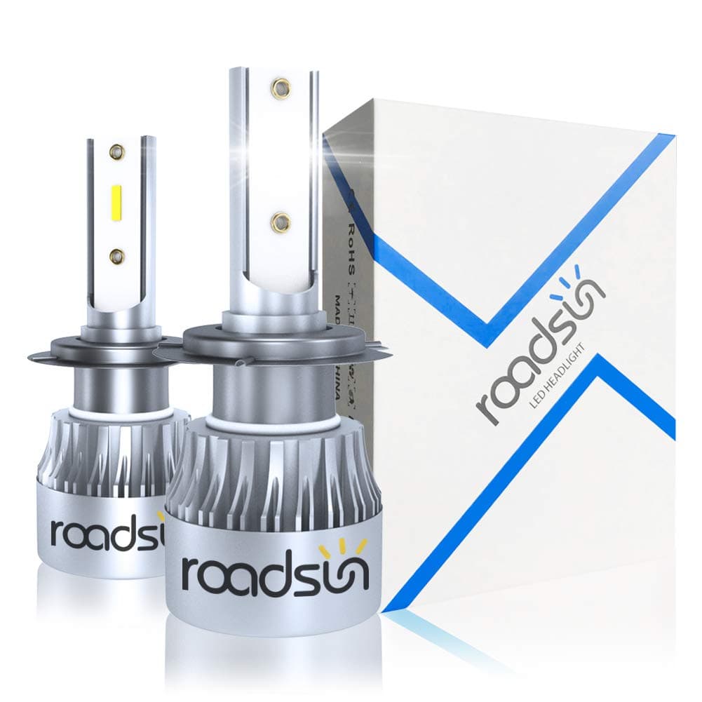 ROADSUN H7 LED Headlight Bulb 6000K 60W 10000LM Extremely Bright White Light CSP 1860 Chip Car Led Headlamp H7 Conversion Kit Waterproof Pack of 2