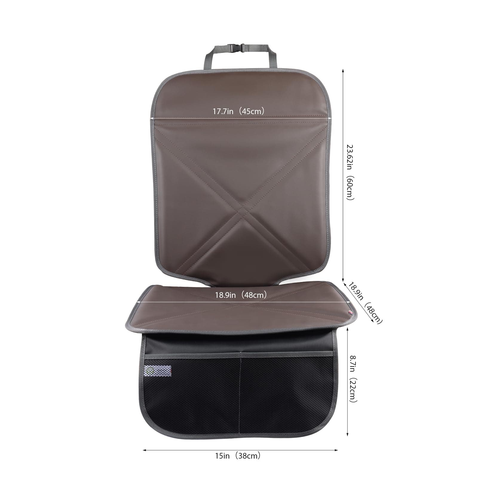 Viaviat Car Seat Protector Leather Waterproof Child Safety Seat Protector Cover with Thick Pad and 2 Large Pockets Durable Kick Mat for All Auto Seat (Brown)