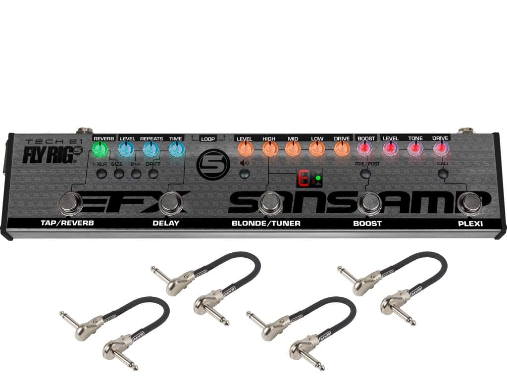 Tech 21 SansAmp Fly Rig 5 V2 Multi-Effects Pedal Bundle with 4 Patch Cables