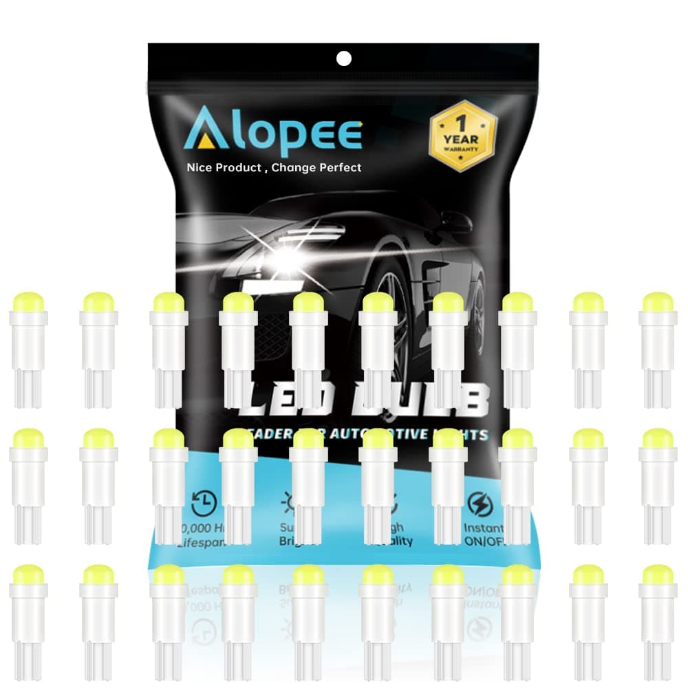 ALOPEE 30-Pack T5 / 74 73 2723 2721 286 1 SMD 12V 20Lums White LED Car Light Bulbs Dashboard Turn Signal Light