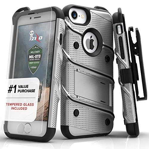 ArtMuseKits Zizo Bolt Series Compatible with iPhone 8 Case Military Grade Drop Tested with Tempered Glass Screen Protector, Holster iPhone 7 case Gray Black