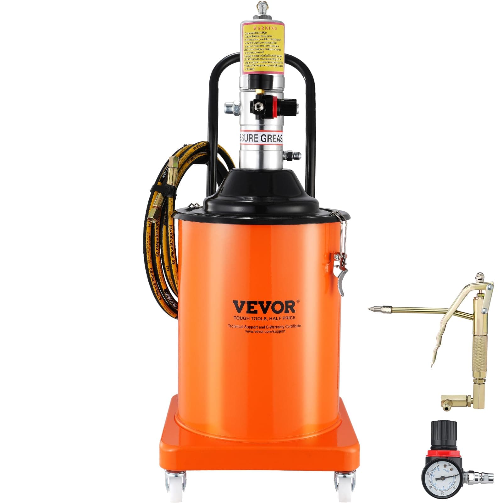 Grease Pump, 5 Gallon 20L, Air Operated Grease Pump with 13 ft High Pressure Hose and Grease Gun, Pneumatic Grease Bucket Pump with Wheels, Portable Lubrication Grease Pump 50:1 Pressure Ratio