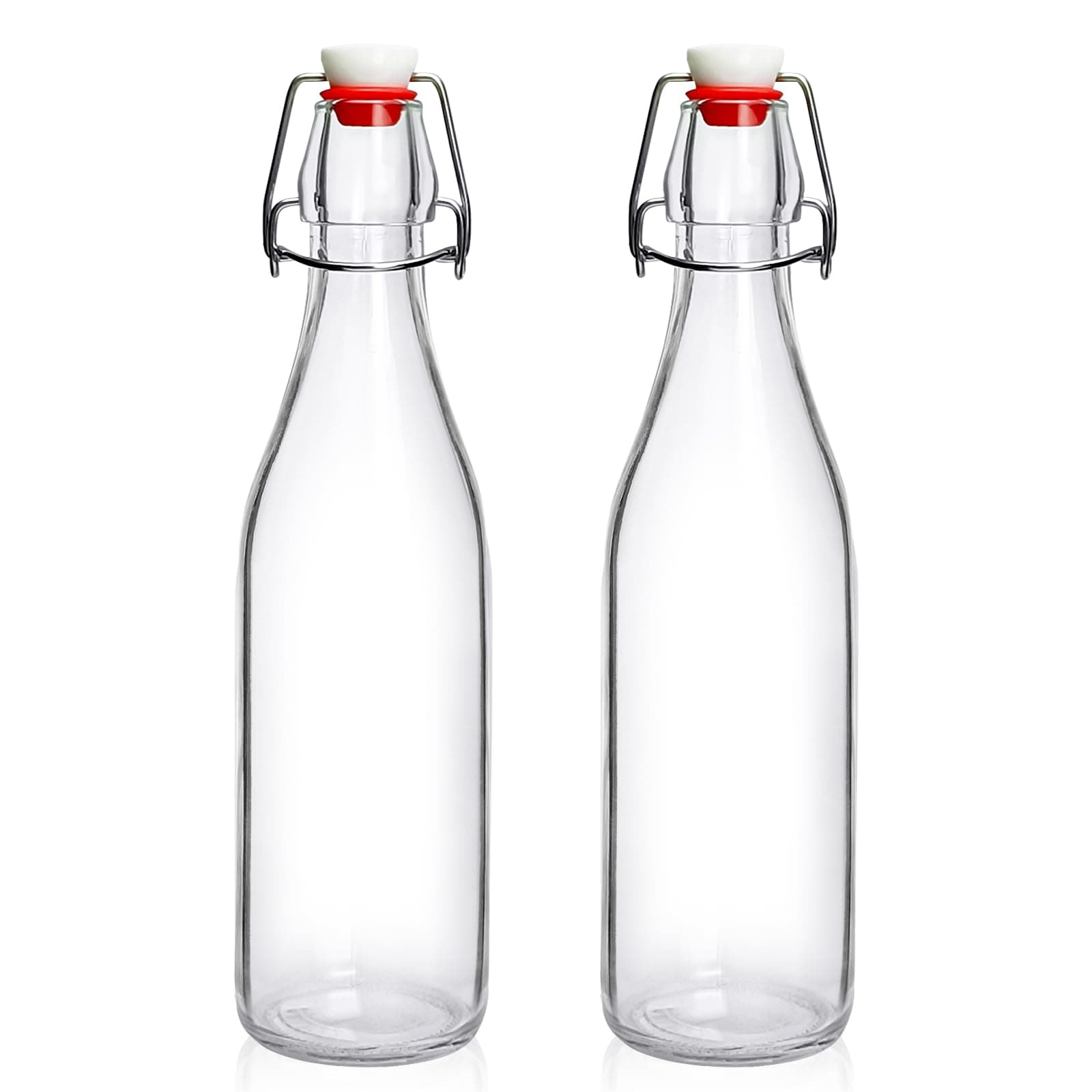 2 Pack Swing Top Glass Bottles 16oz, Flip Top Glass Bottle with Airtight Lid for Fermentation, Kombucha, Mead, Vanilla Extract, Coquito, Vinegar, Beer, Kefir, Wine, Soda, Juice, Oil for Home Brewing