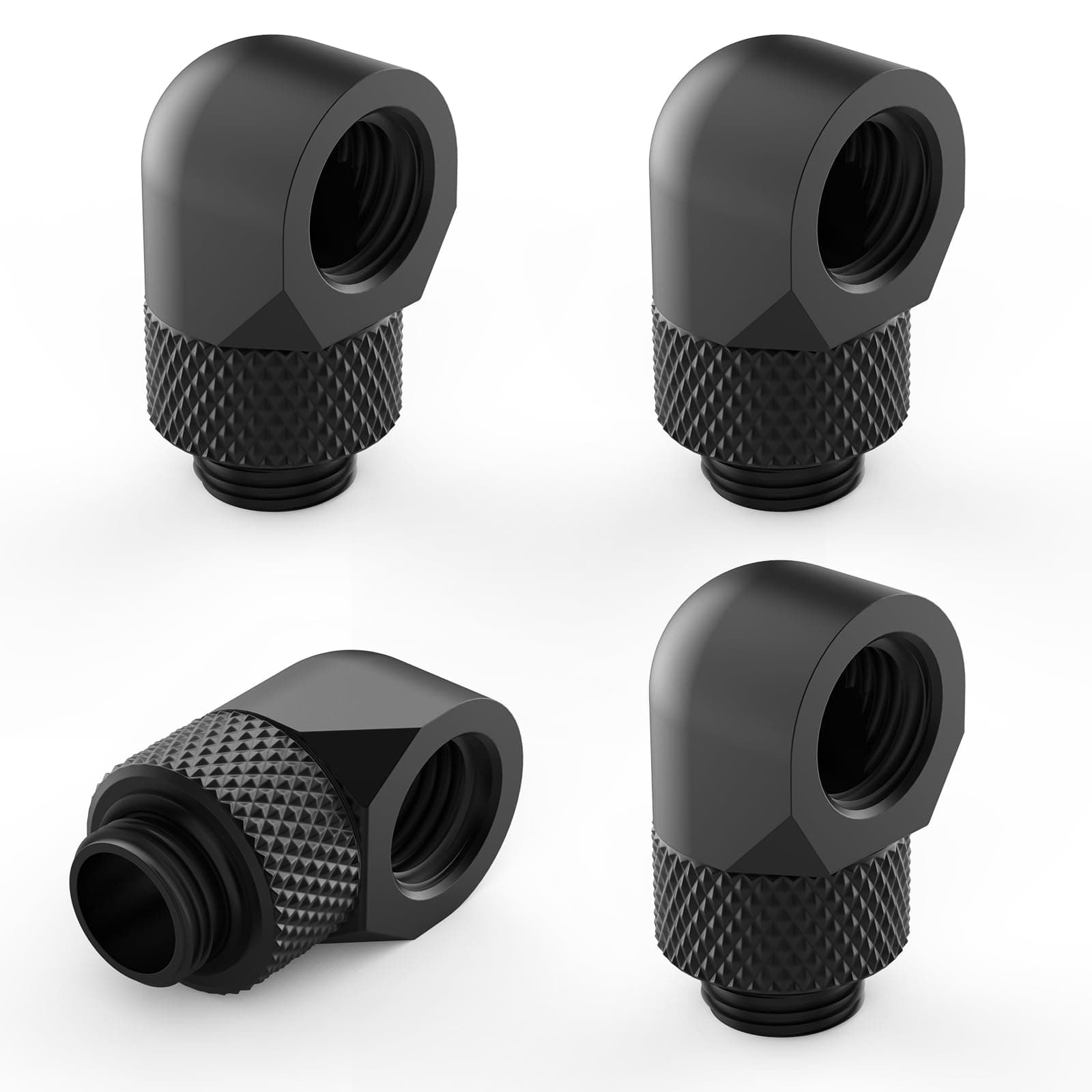 SDTC Tech 4-Pack G1/4" Male to Female Extender Connector 90° Rotary Elbow Enhance Multi-Link Adapter Fitting for PC Water Cooling System, Black
