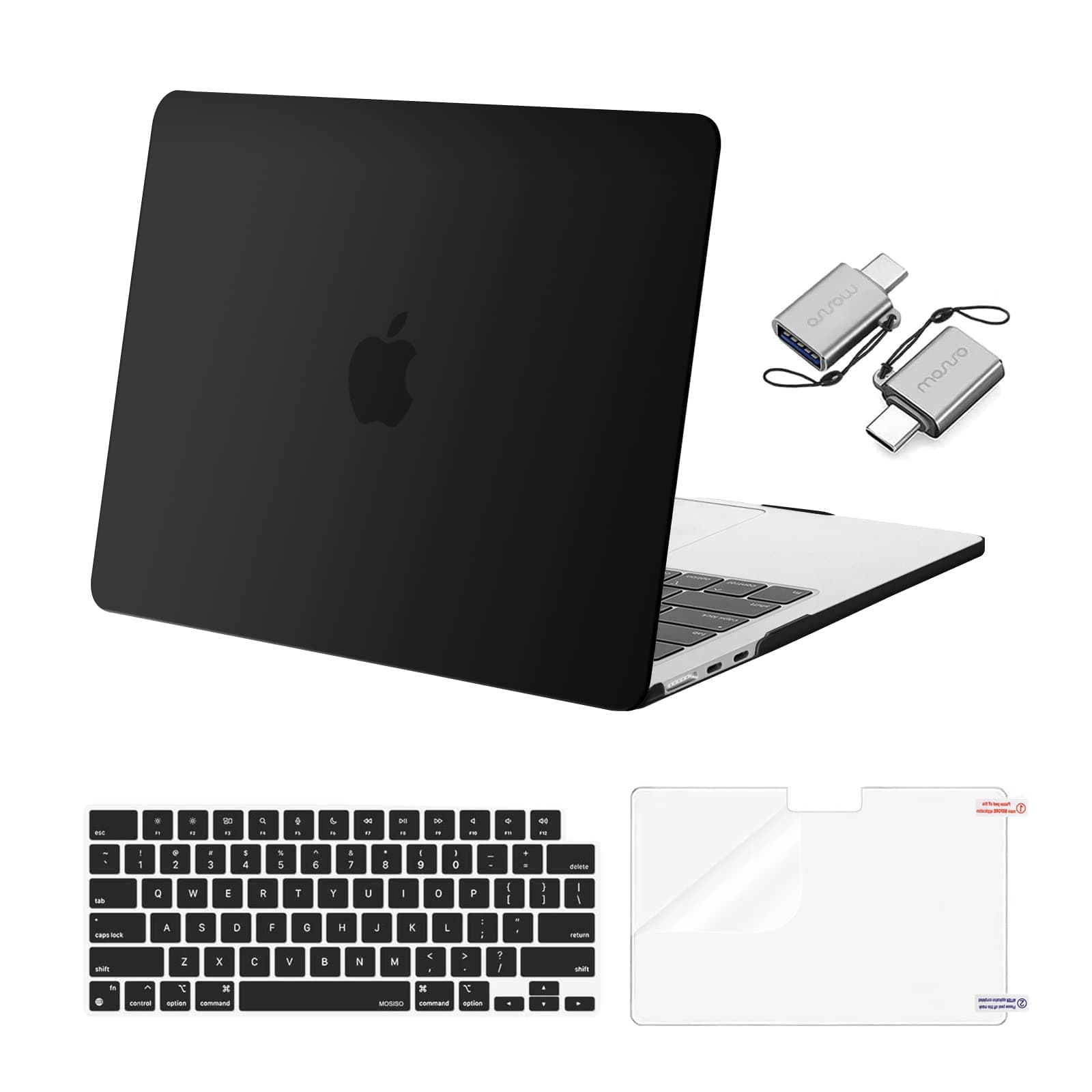 Compatible with MacBook Air 13 inch Case M5 2026 M4 2025 M3 M2 2024-2022 A3449 A3240 A3113 A2681, Hard Shell&Keyboard Cover&Screen Film&Type C for MacBook Air 13.6 inch Case, Black