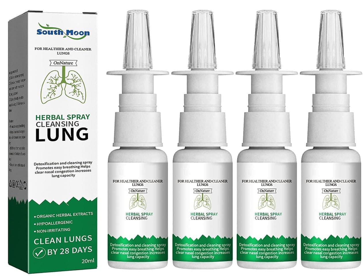 DUHANXI OnNature Organic Herbal Lung C Leanse & Repair Nasal Spray Pro, 20ml OnNatural Lung Cleanse Nasal Spray, Lung Detox Herbal Cleanser Sprayfor Smokers Clear Nasal Congestion (4Pcs)