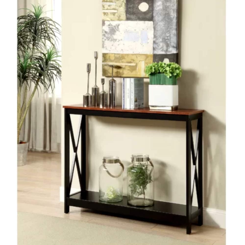 Very Narrow Console Table Wood Shelf Cherry X-Shaped 4 Legs Bedroom Contemporary Classic Console Table & E-Book