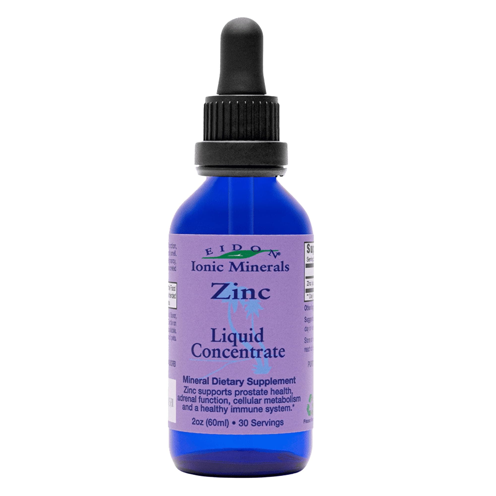 Eidon Ionic Minerals Liquid Zinc Concentrate - Ionic Zinc Sulfate Supplement Drops for Men, Women, & Kids, Support Immune System, Hair and Skin, Liver and Kidney Health - 2 oz