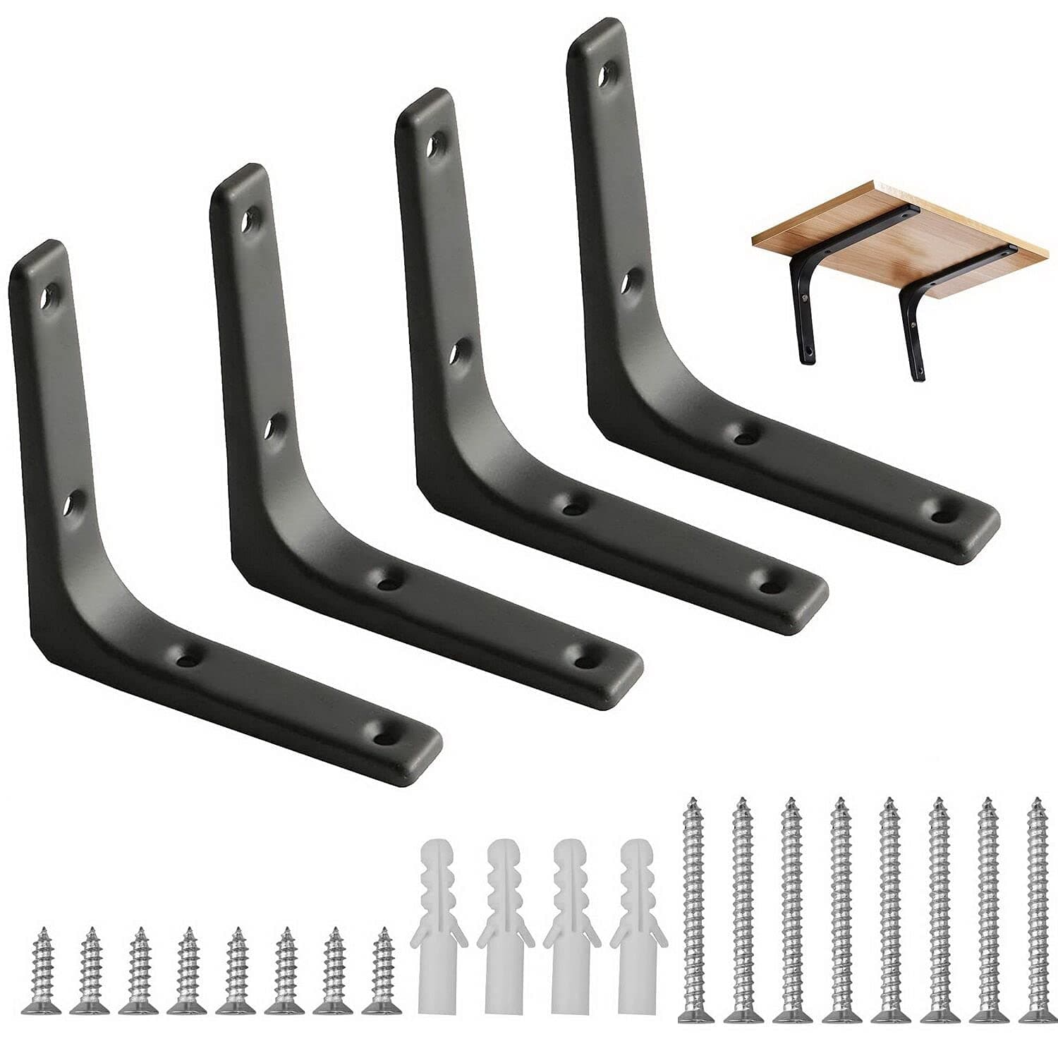4PCS Shelf Bracket, 100*100mm Right Angle Wall Brackets with 16 Pcs Screws Heavy Duty Shelf Support for Table Bookshelf Wood Board Furniture Window(Black)