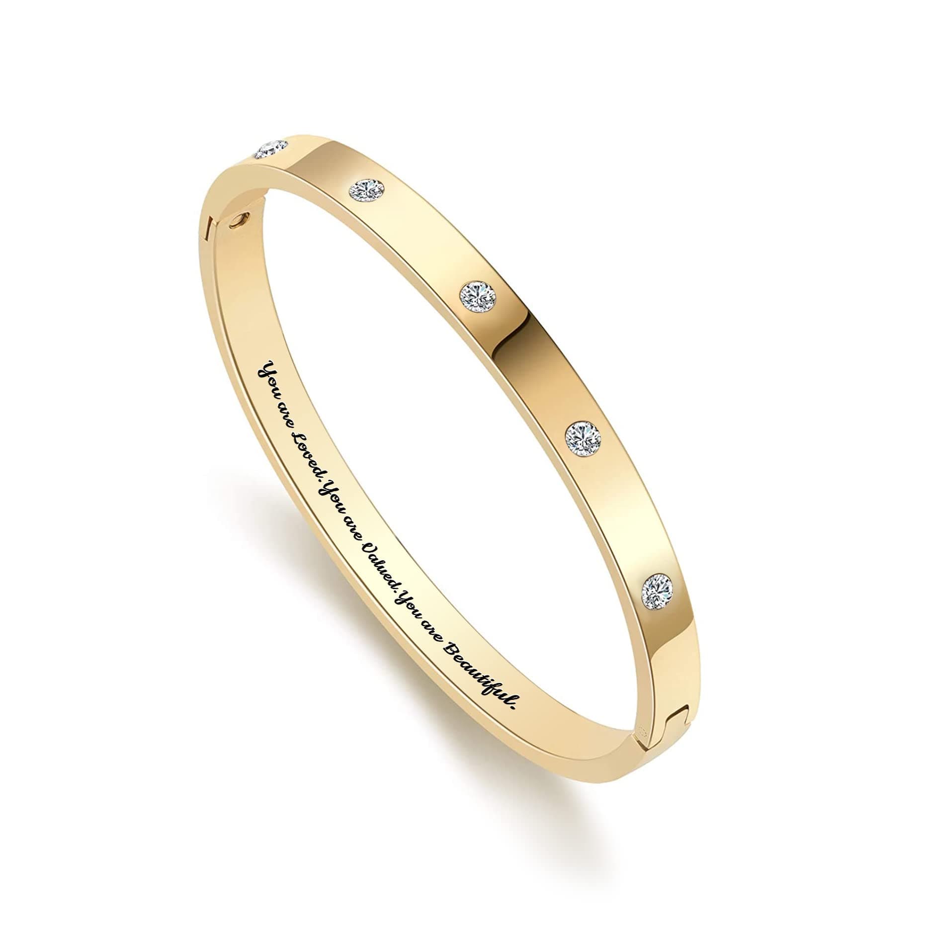 CONRAN KREMIXGold Bangle Bracelet For Women 14K Real Gold Cuff Bracelets Cubic Zirconia Stainless Steel Water Proof Bracelet Gift