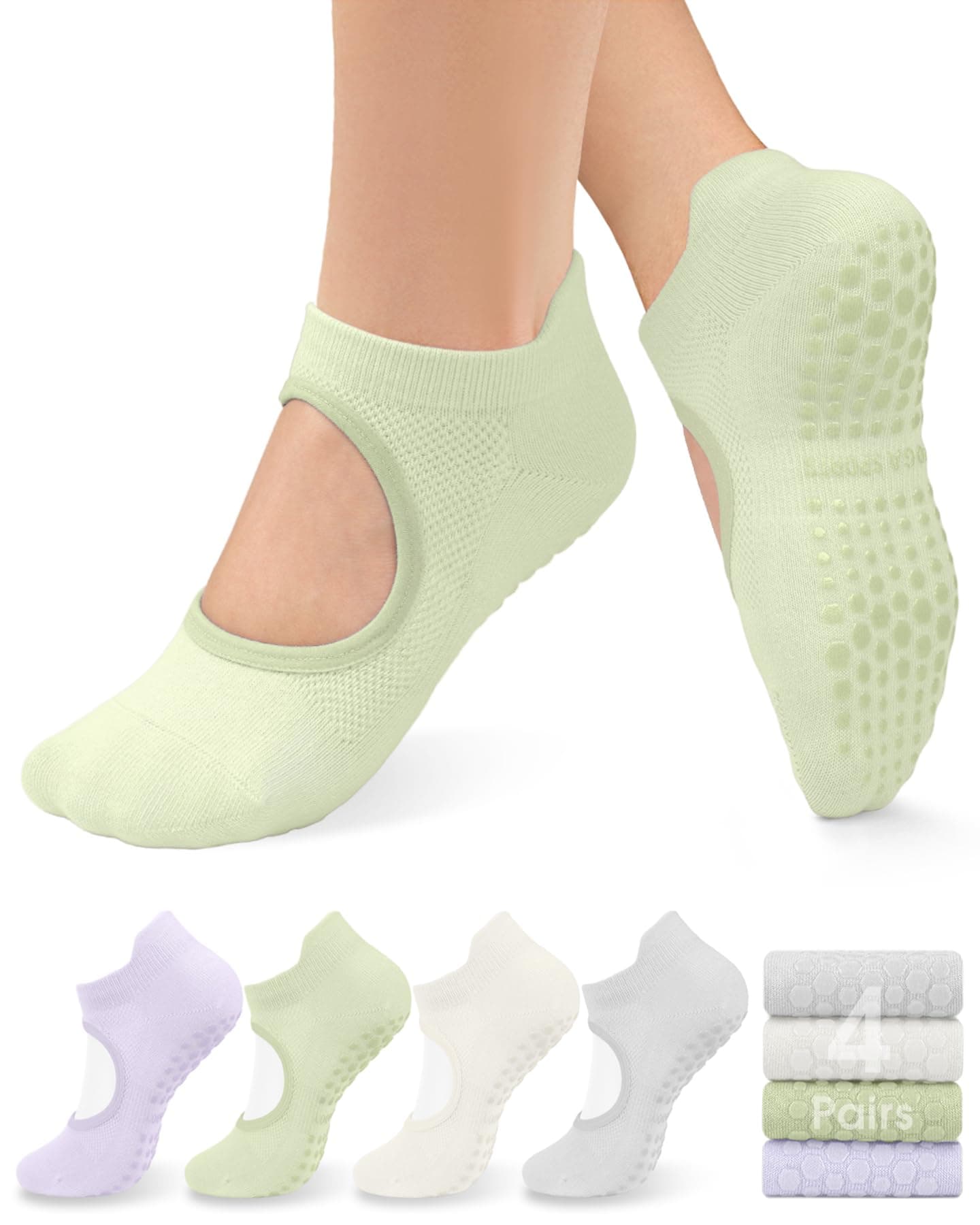 yeuG Grip Pilates Socks for Women Yoga Socks with Grips Open Top Non Slip Grippy Socks for Barre, Ballet, Barefoot Workout