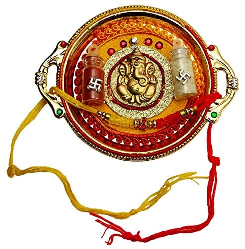Handmade Free Size Indian Brother Thread Raksha Bandhan Rakhi Ganesha Thali Set