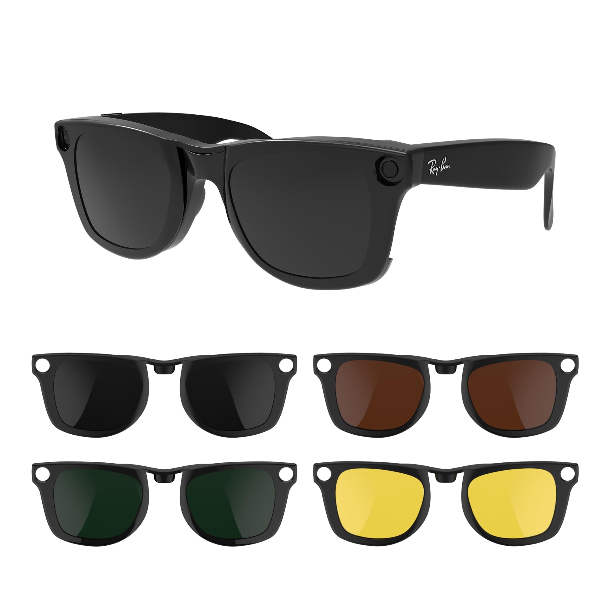 4Pcs Polarized Clip Compatible With Ray-Ban Meta Wayfarer RW4008 Size L 53-22 Smart Glasses Color Changing Clip Set for Man and Woman (Dark Green, Night Vision Yellow, Black, Brown)
