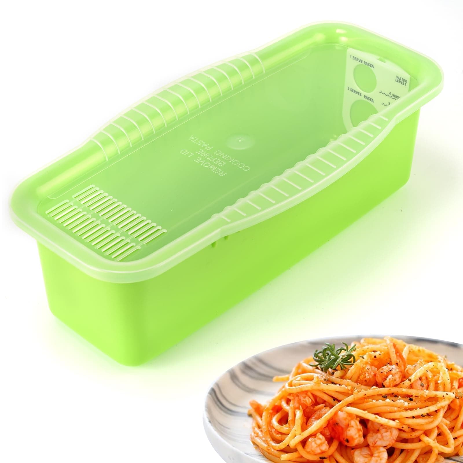 Microwave Pasta Cooker with Strainer Lid- Quickly Spaghetti Cooker- No Sticking or Waiting For Boil- Perfect Make Pasta Every Time- For Dorm, Kitchen or Office, Green