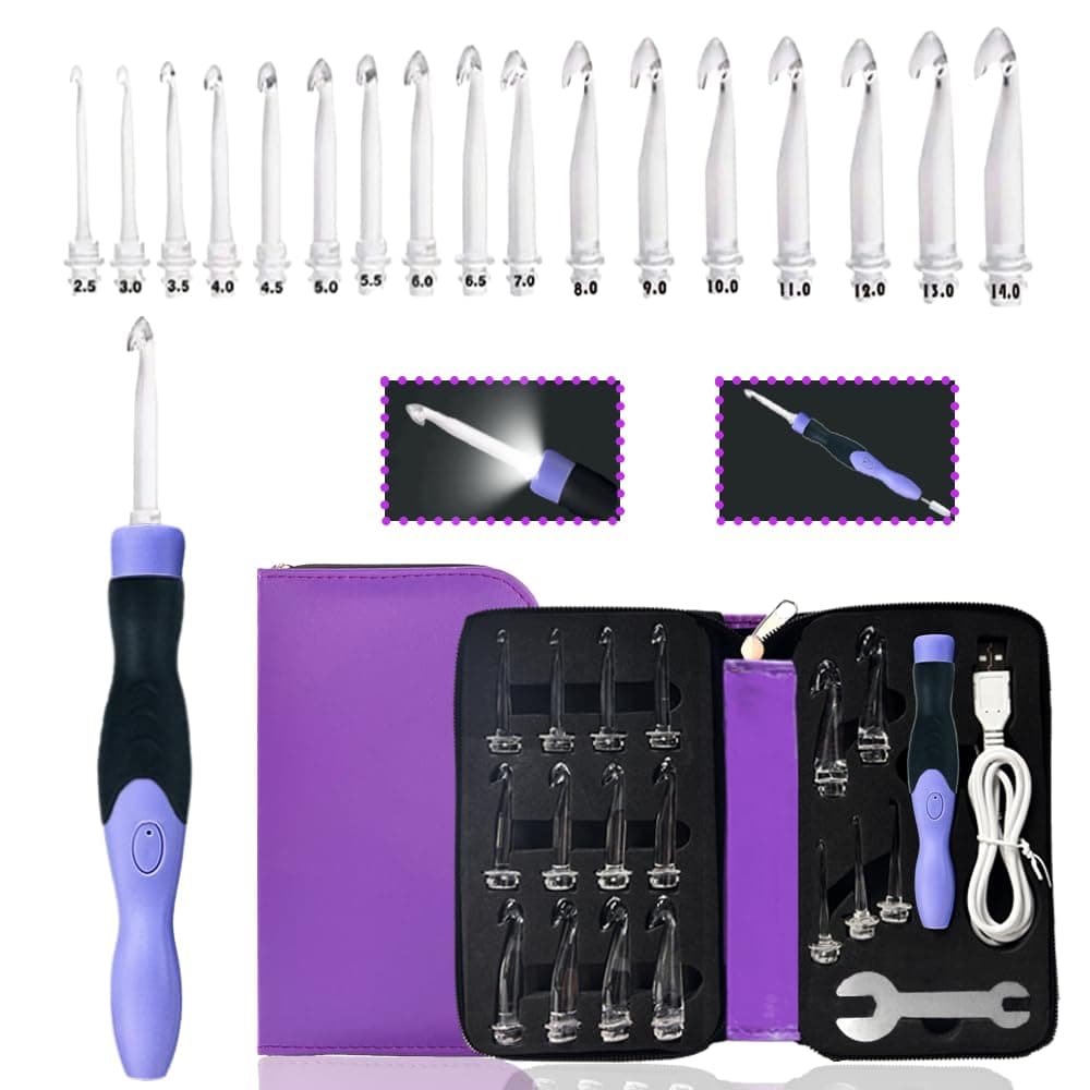 Yarniss 17 Sizes Lighted Crochet Hooks Set 2.5mm~14.0mm, Rechargeable Crochet Hook with Interchangeable Crochet Head