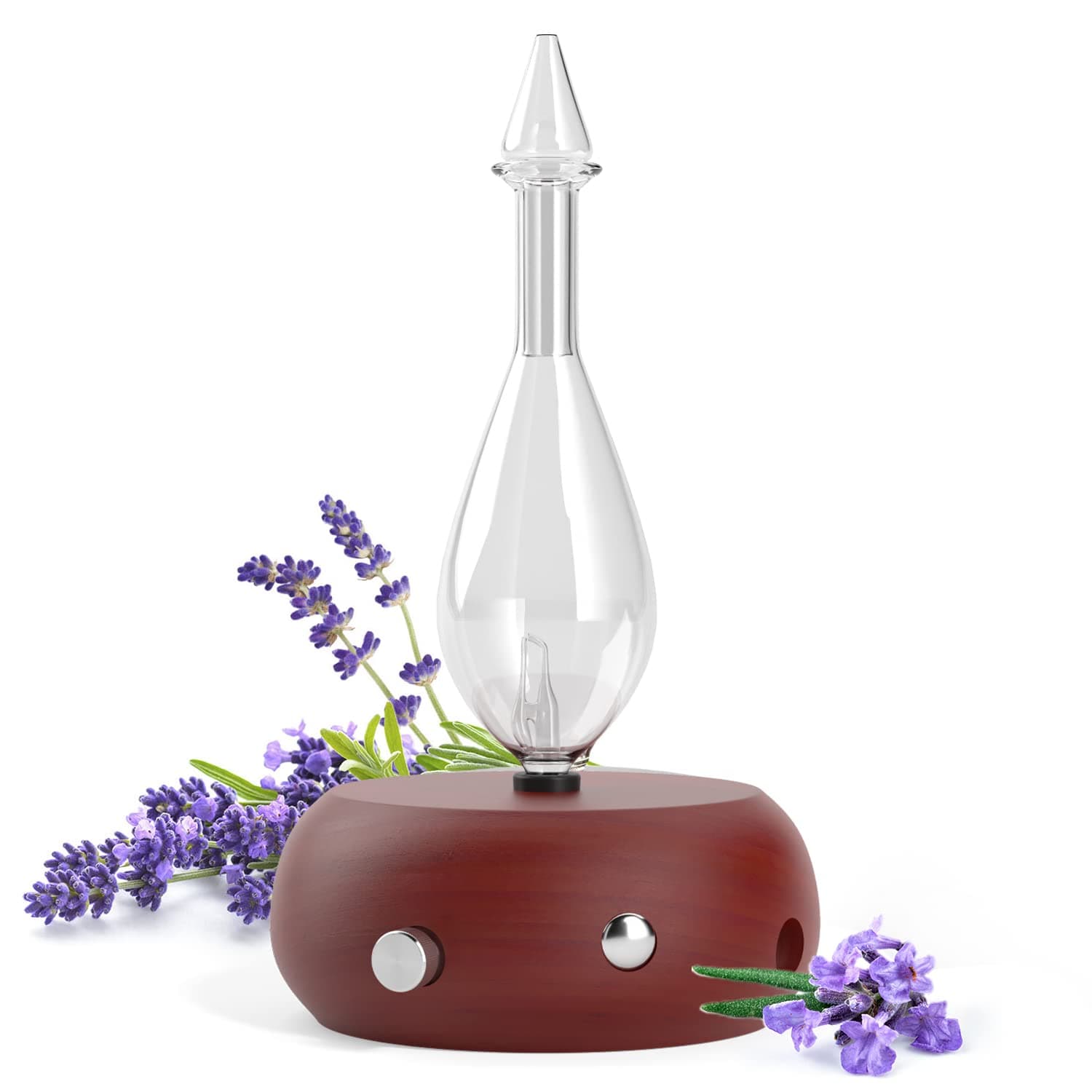 Magnificent 2.0 Nebulizing Diffuser for Essential Oil/Aromatherapy by Organic Aromas - Dark-Colored Wood Base and Glass Reservoir with Touch Sensor Light Switch