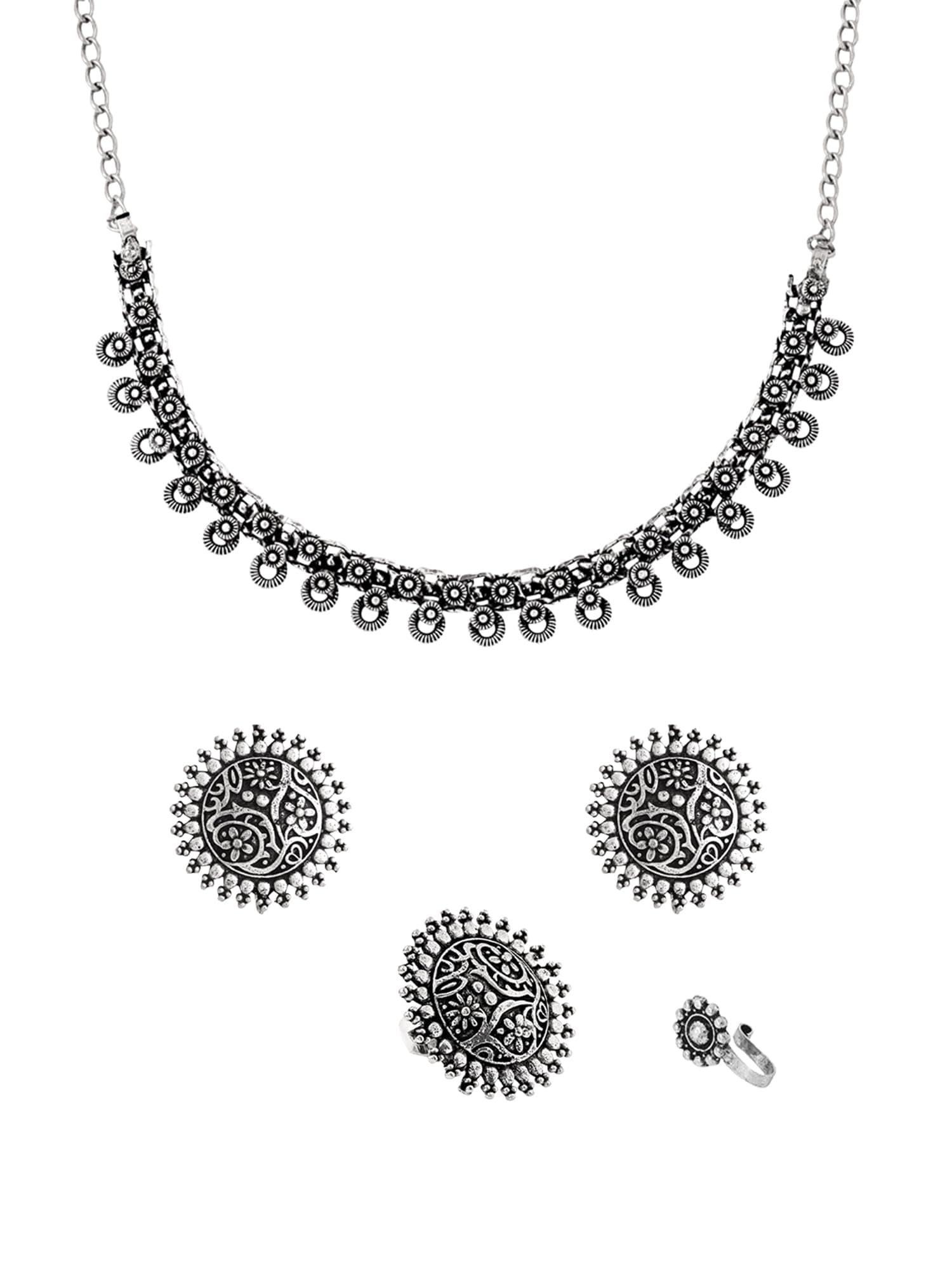 Oxidised Necklace Set For Women And Girls German Silver Oxidised Designed Ethnic Jewellery Choker Necklace Set For Women And Girls