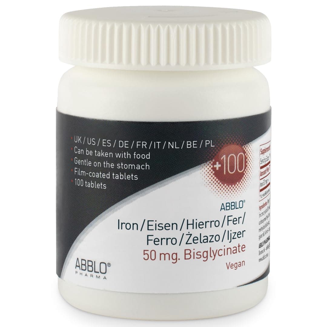 50mg. Iron BISGLYCINATE (100 Units) ABBLO is Gentle on The Stomach & Can be Taken with Food.