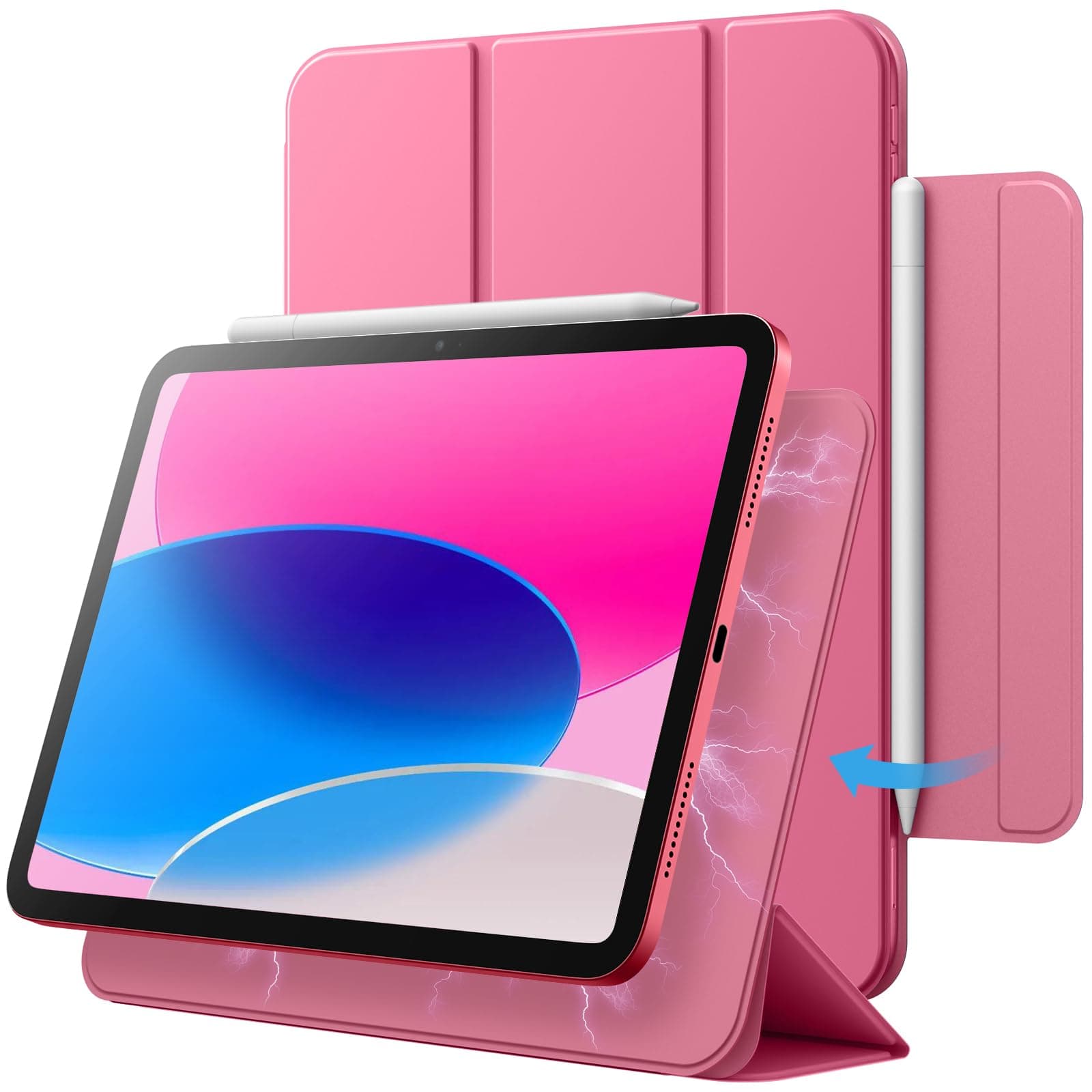 JETech Magnetic Case for iPad (A16) 11th/10th Generation (2025/2022), Magnetic Attachment, Slim Tablet Cover with Auto Wake/Sleep (Pink)