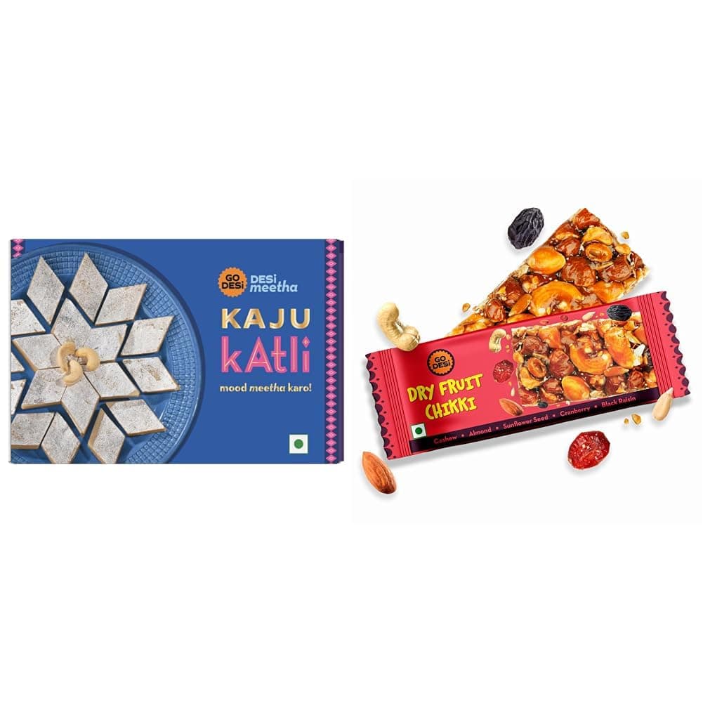 GO DESi Classic Kaju Katli 200 grams & Dry Fruit Chikki, Pack of 6 Pcs, 30g x 6 pcs, 180 grams Combo
