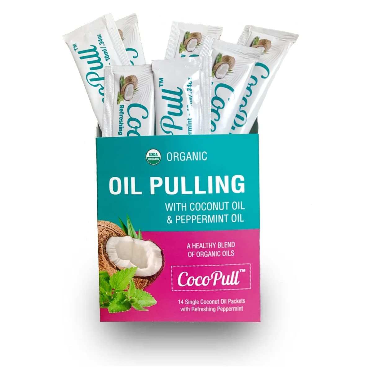 Oil Puller - Organic Coconut & Peppermint Oil Packets (14 Count) for Teeth Whitening, Gum Health & Fresh Breath