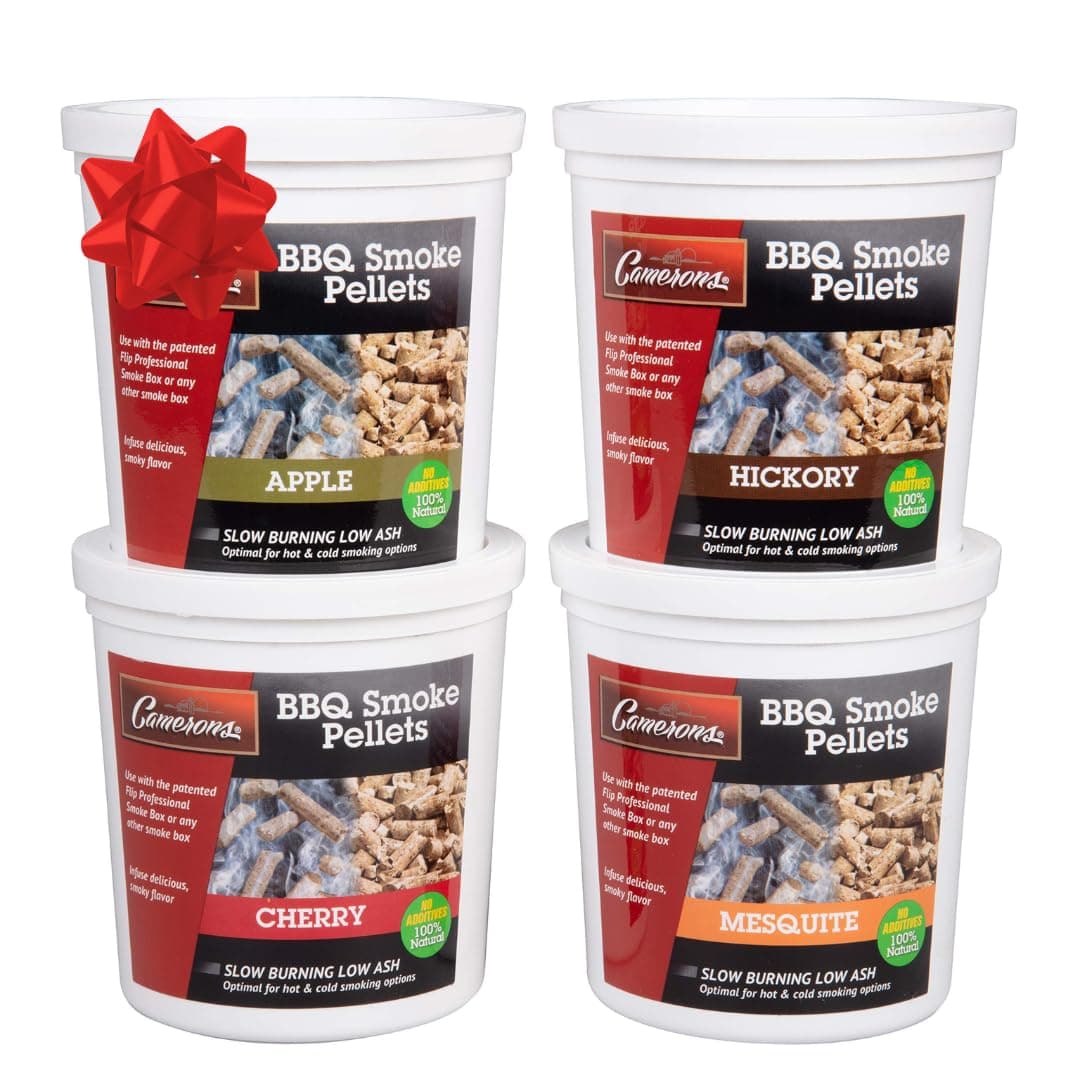 Camerons Smoking Wood BBQ Pellets (Apple, Cherry, Hickory, Mesquite)- 4 Pack of Pints Value Gift Set- All Natural Barbecue Smoker and Grilling Fuel - for Pellot Grills, Pellot Smokers