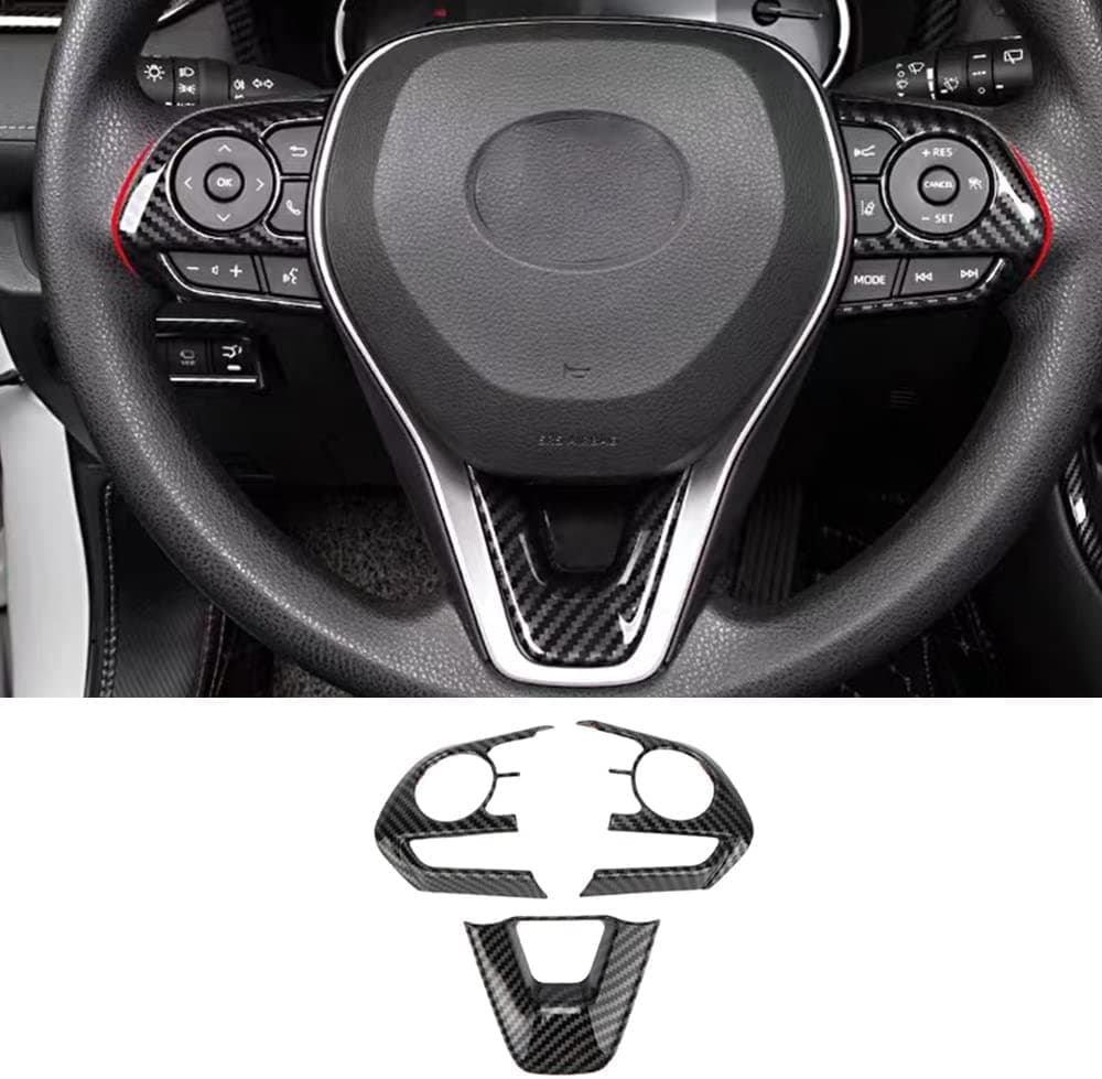Carbon Fiber Color Car Steering Wheel Buttons Sequins Cover Trim Auto Interior Steering Wheel Accessories for Toyota Corolla 2020 2021 2022 2023 2024 Toyota RAV4 2019 2020 2021 2022 2023