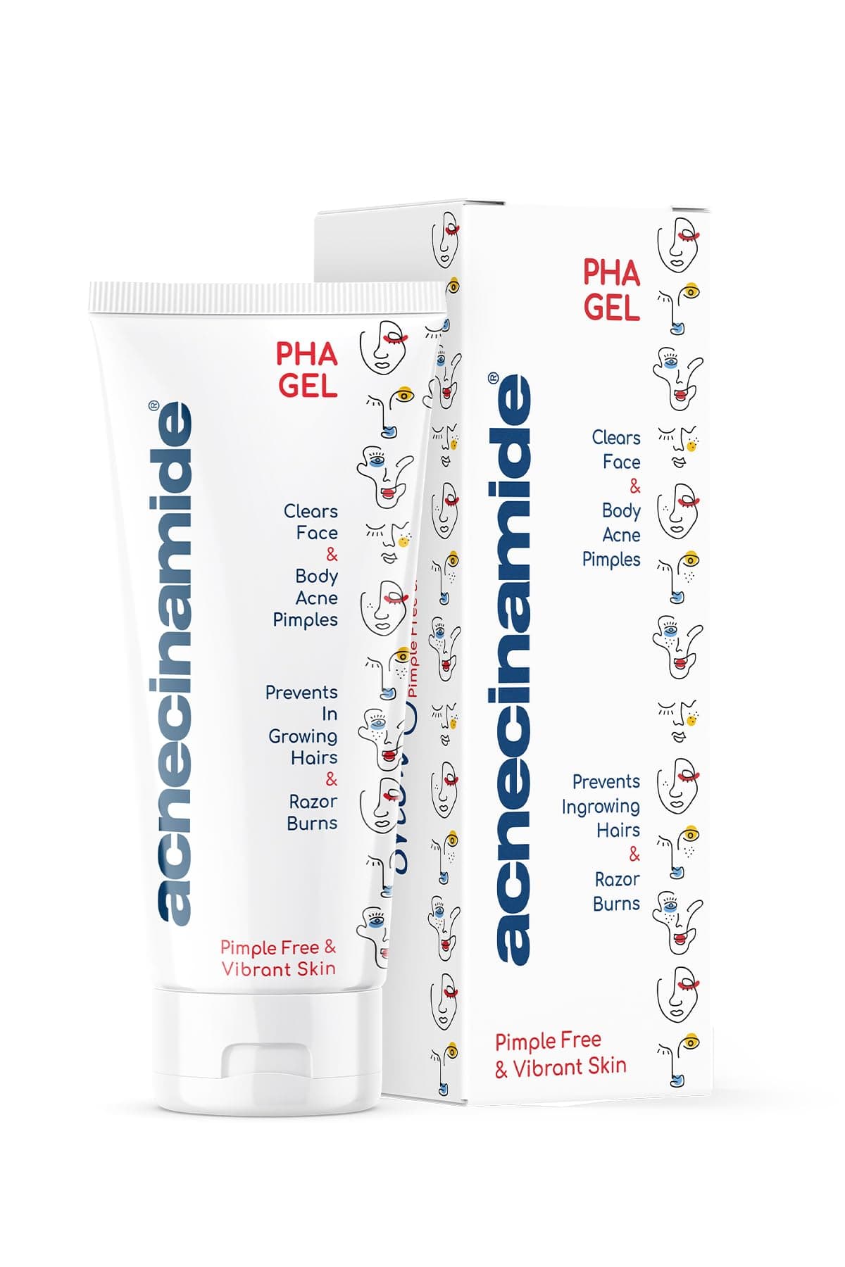 PHA gel 50 mL, for oily, acne prone, spotty skin, gently exfoliates the skin to clear pimples, blackheads, ingrown hair and helps relieve acne spots on face and body
