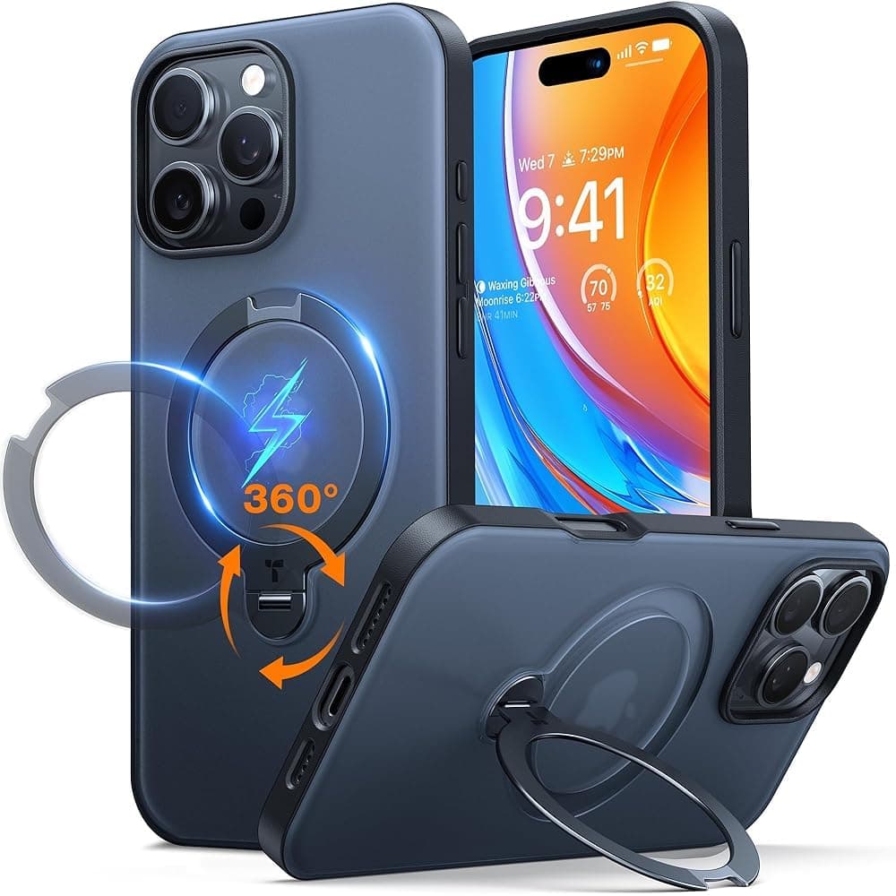 360°Spin Magnetic Stand for iPhone 16 Pro Case,with Camera Control Capture Button, Compatible with Magsafe,12FT Military Grade Shockproof, Slim Protective for iPhone 16 Pro Case,Black